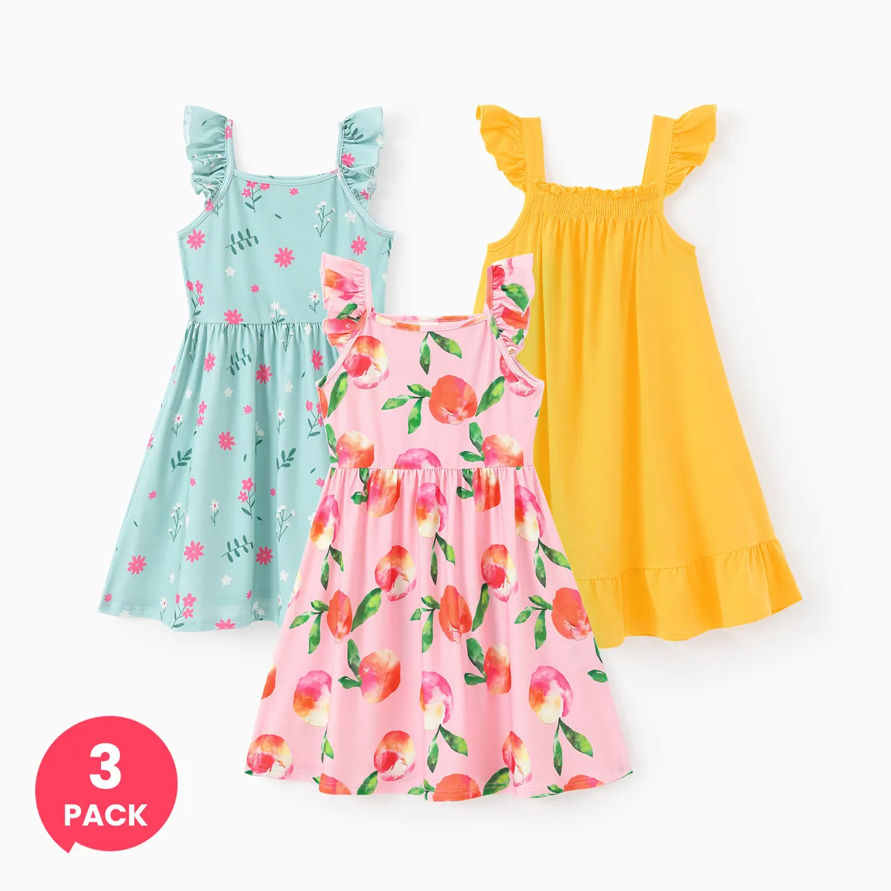 3-Pack Toddler/Kid Girl Childlike Flutter-sleeve Dresses