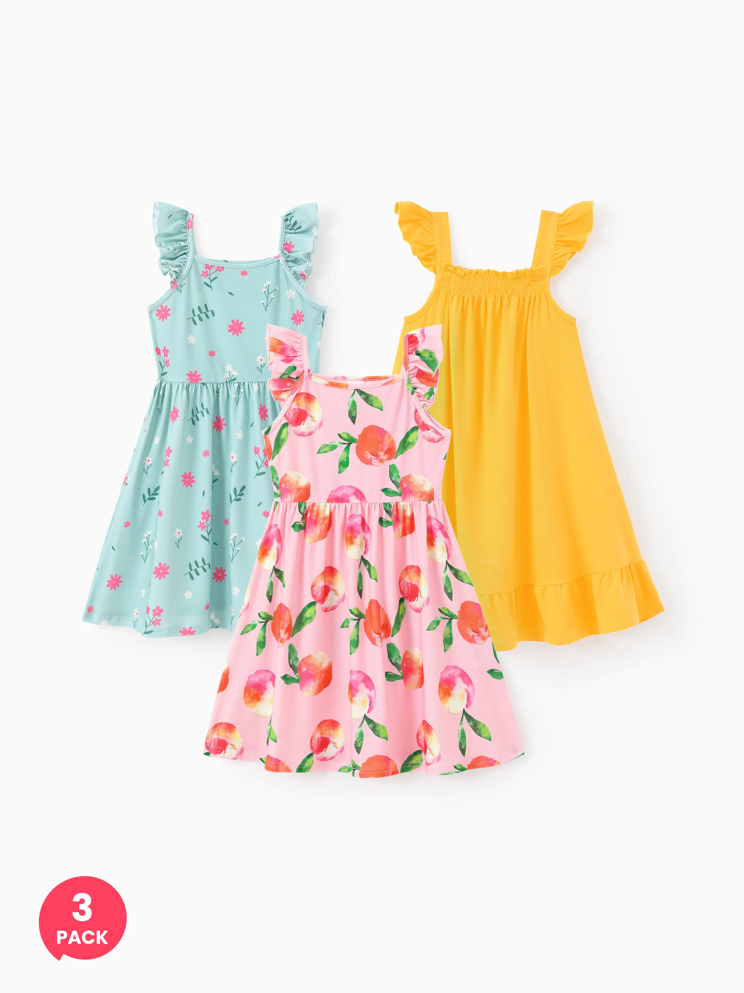 3-Pack Toddler/Kid Girl Playful Flutter-Sleeve Dresses