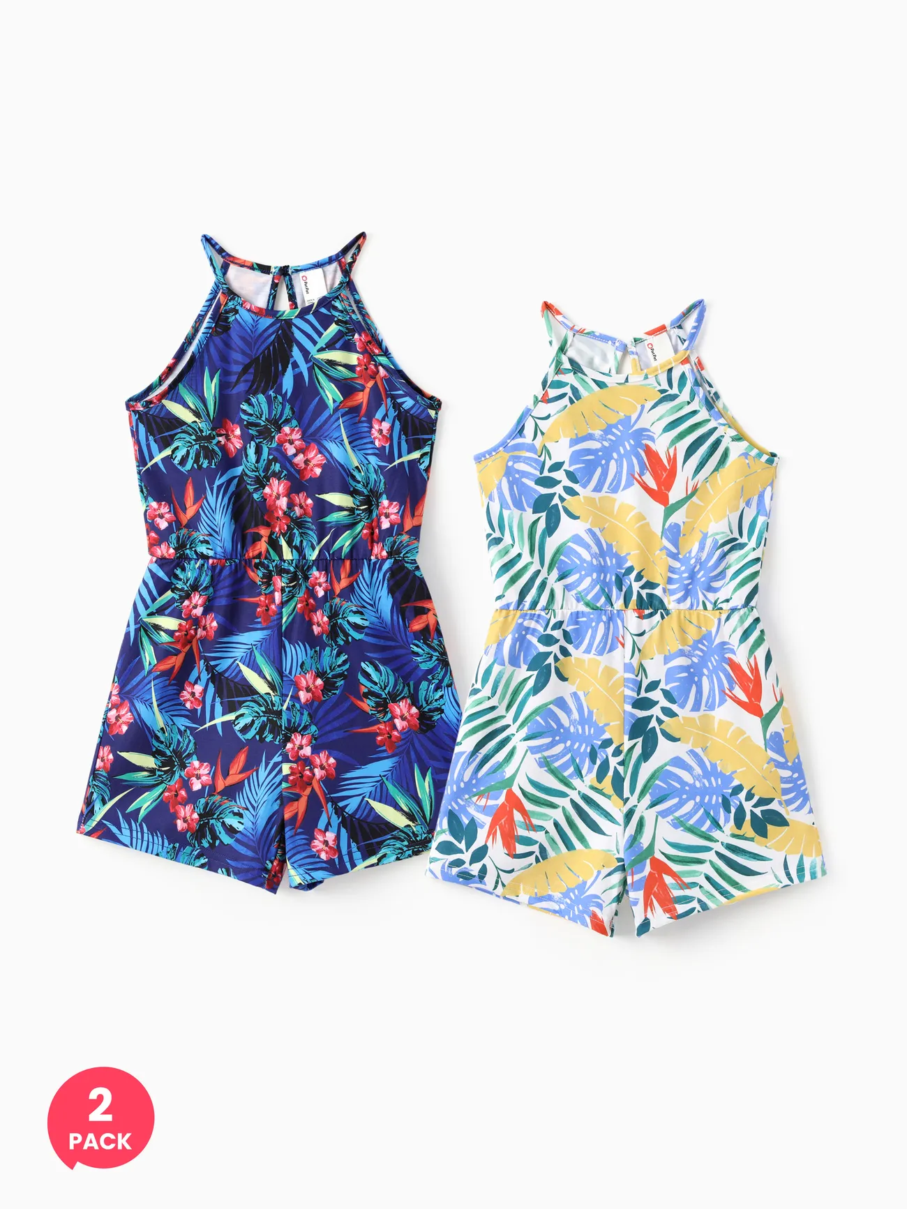 Tibetan blue - 2-Pack Toddler Girl/ Kid Girl Sweet Floral Halterneck Jumpsuits - image 1