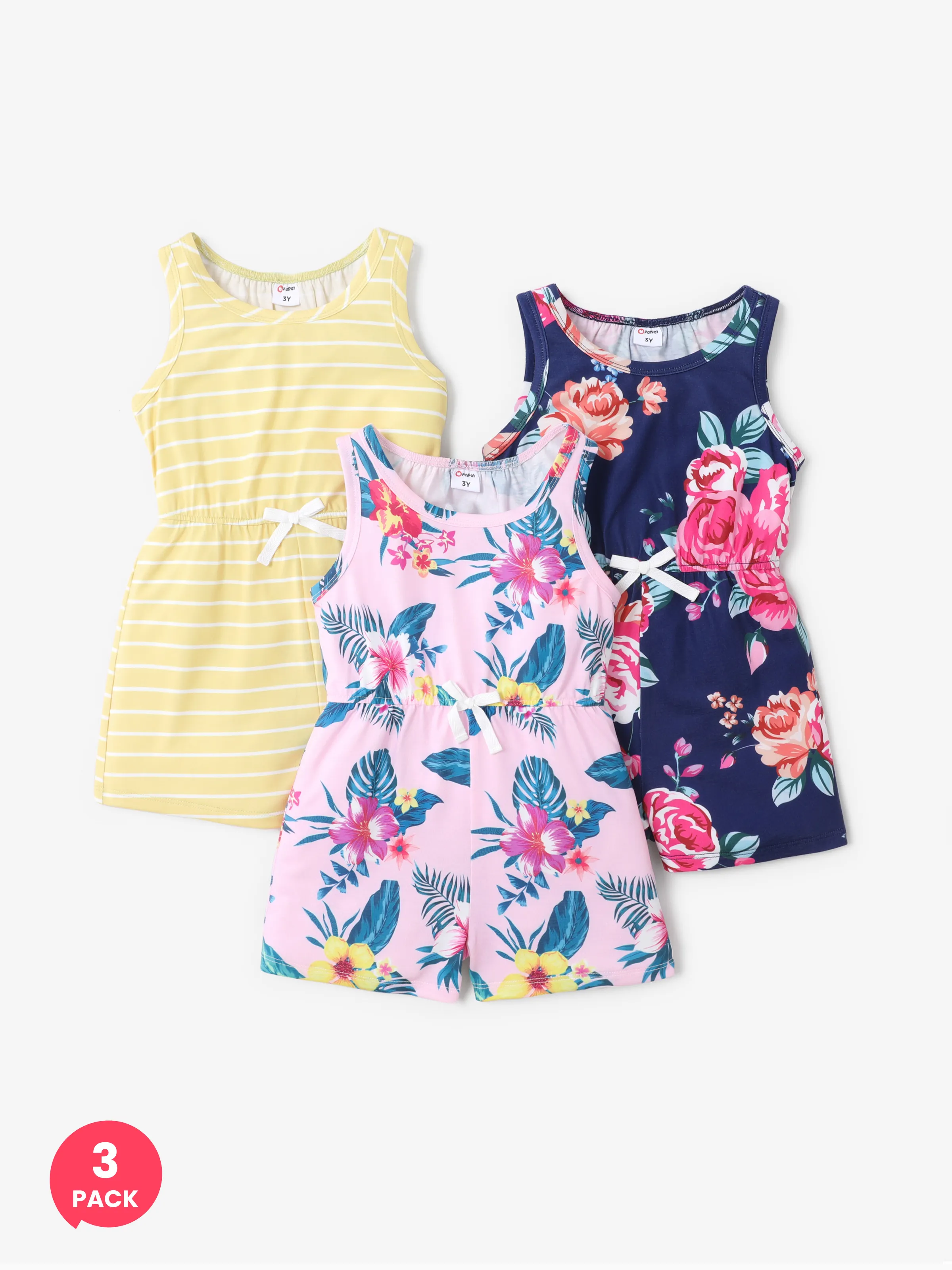 

3-Pack Kid Girl Childlike Sleeveless Jumpsuits