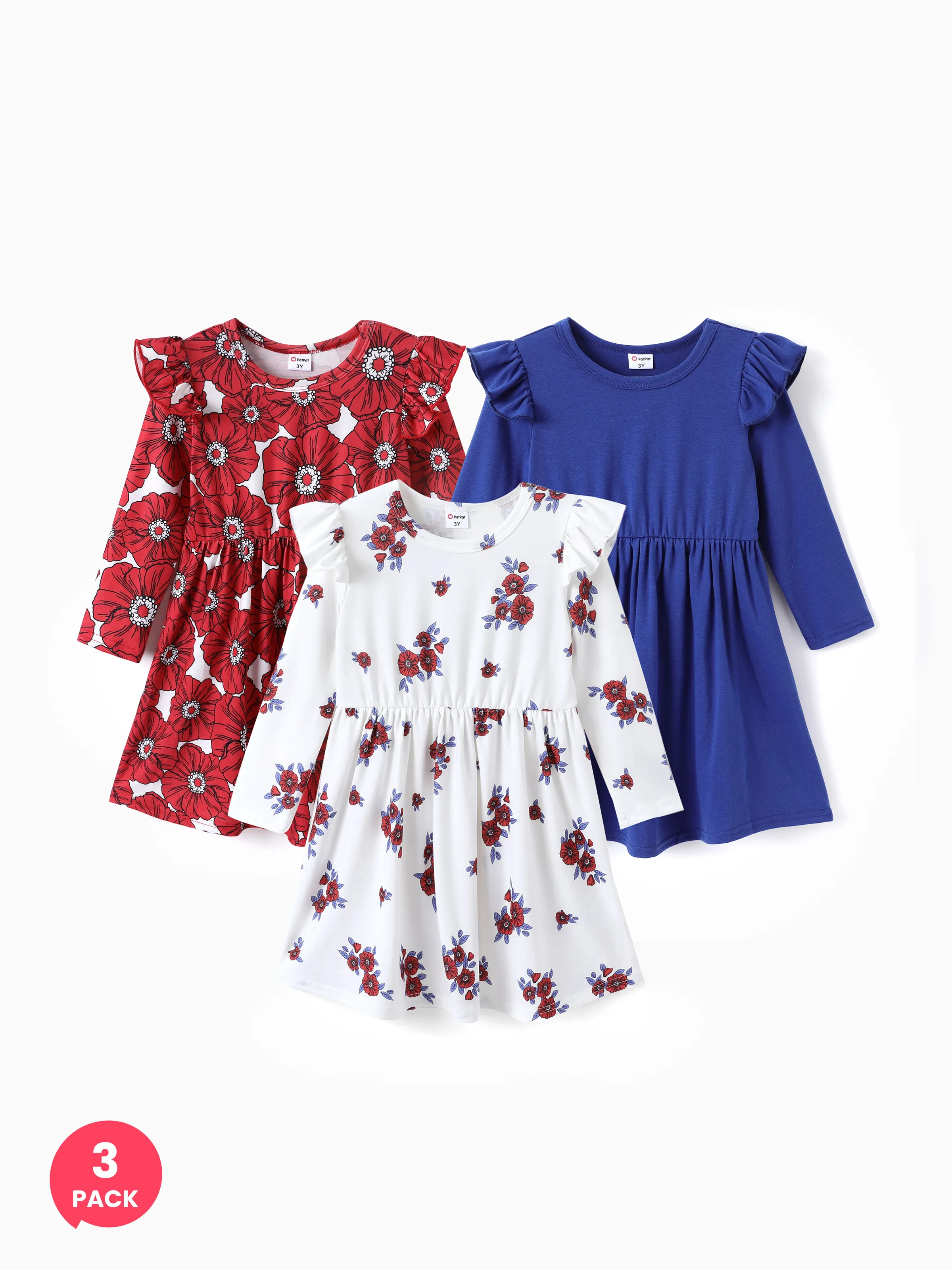 

3-Pack Toddler Girl Floral Print Flutter-sleeve Dress