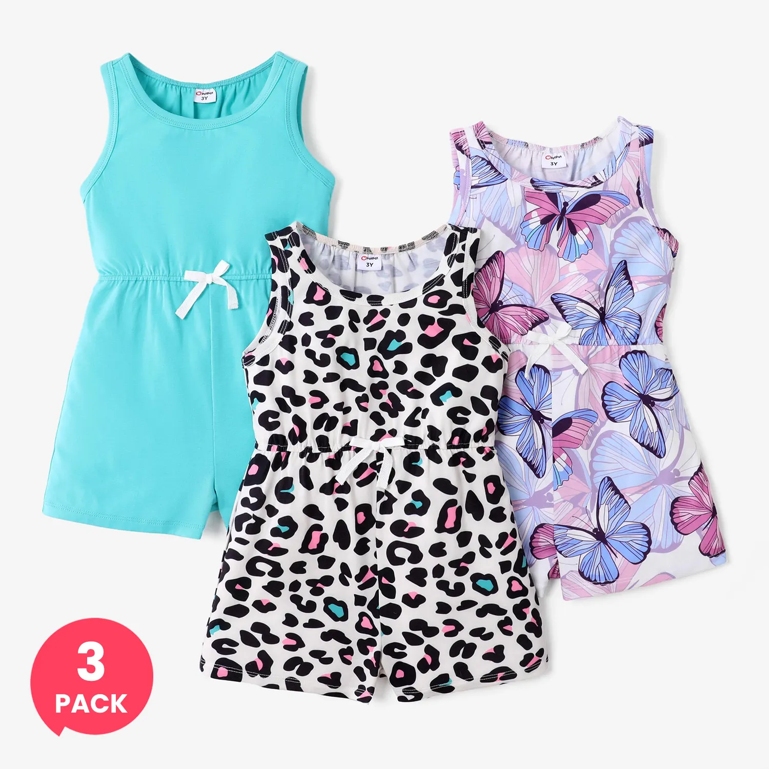 

3-Pack Kid Girl Childlike Sleeveless Jumpsuits