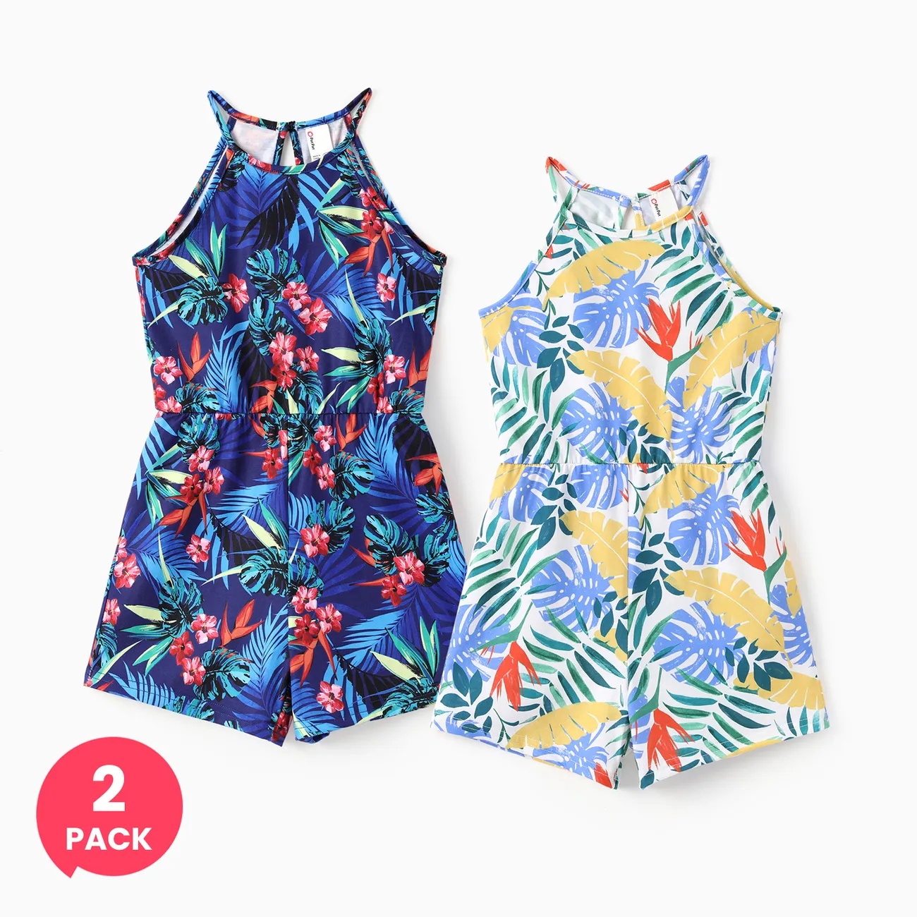 2-Pack Toddler Girl/ Kid Girl Sweet Floral Halterneck Jumpsuits