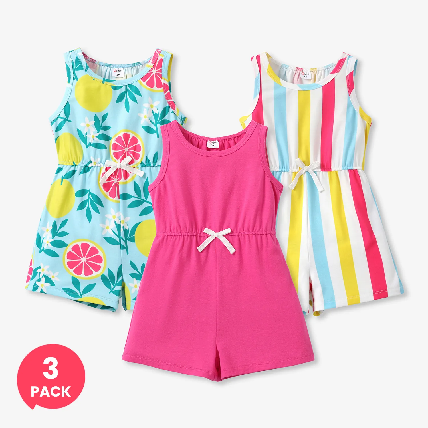 

3-Pack Kid Girl Childlike Sleeveless Jumpsuits