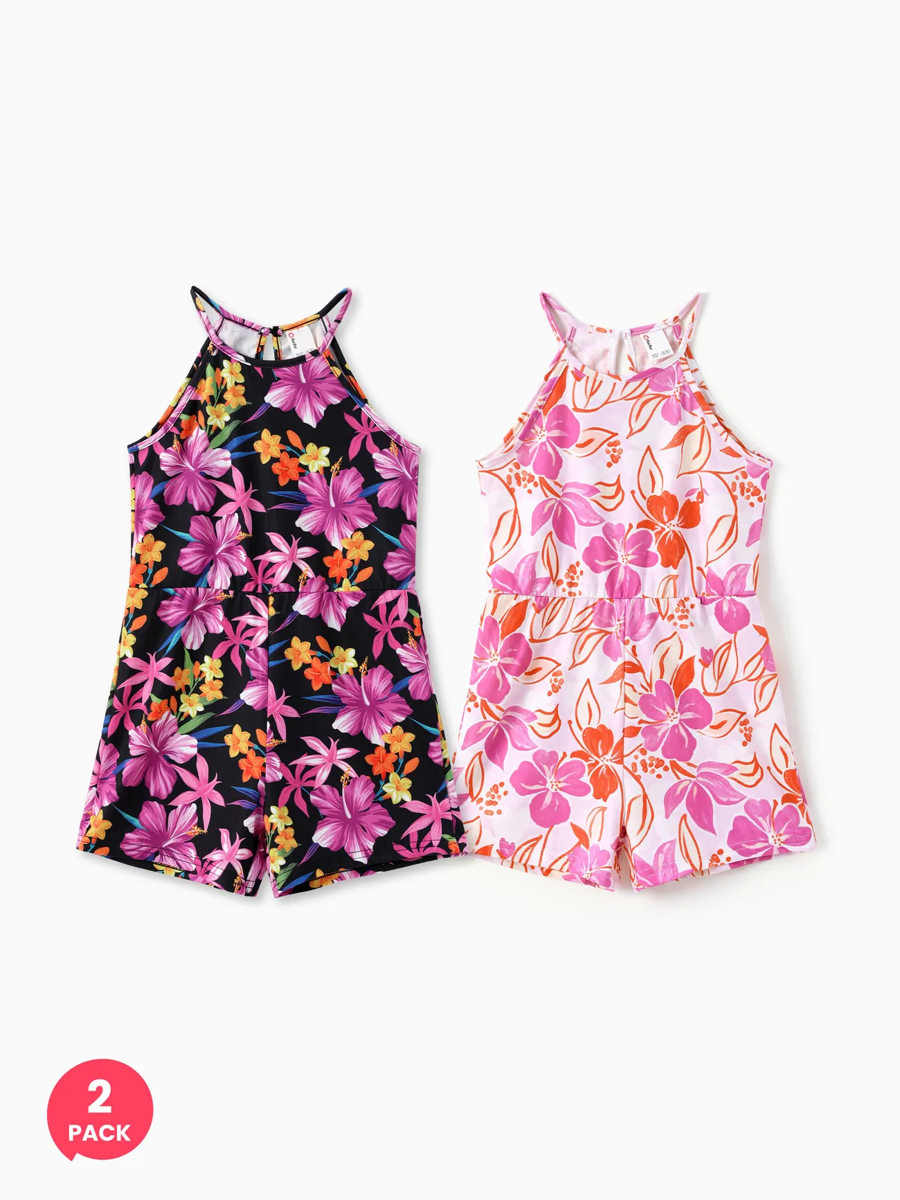 

2-Pack Toddler Girl/ Kid Girl Sweet Floral Halterneck Jumpsuits