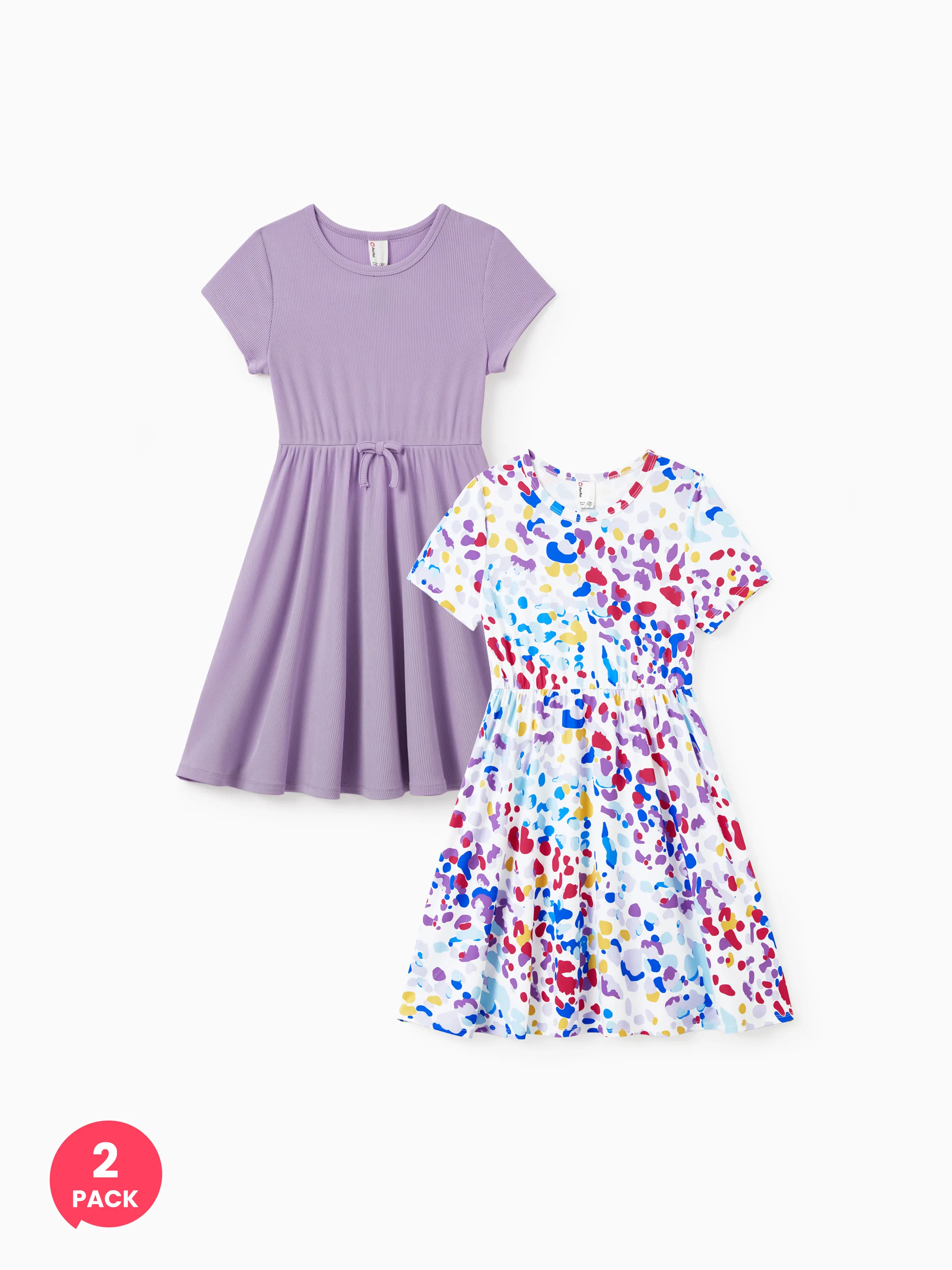 2pcs Toddler Girl Printed & Solid Causal Dresses