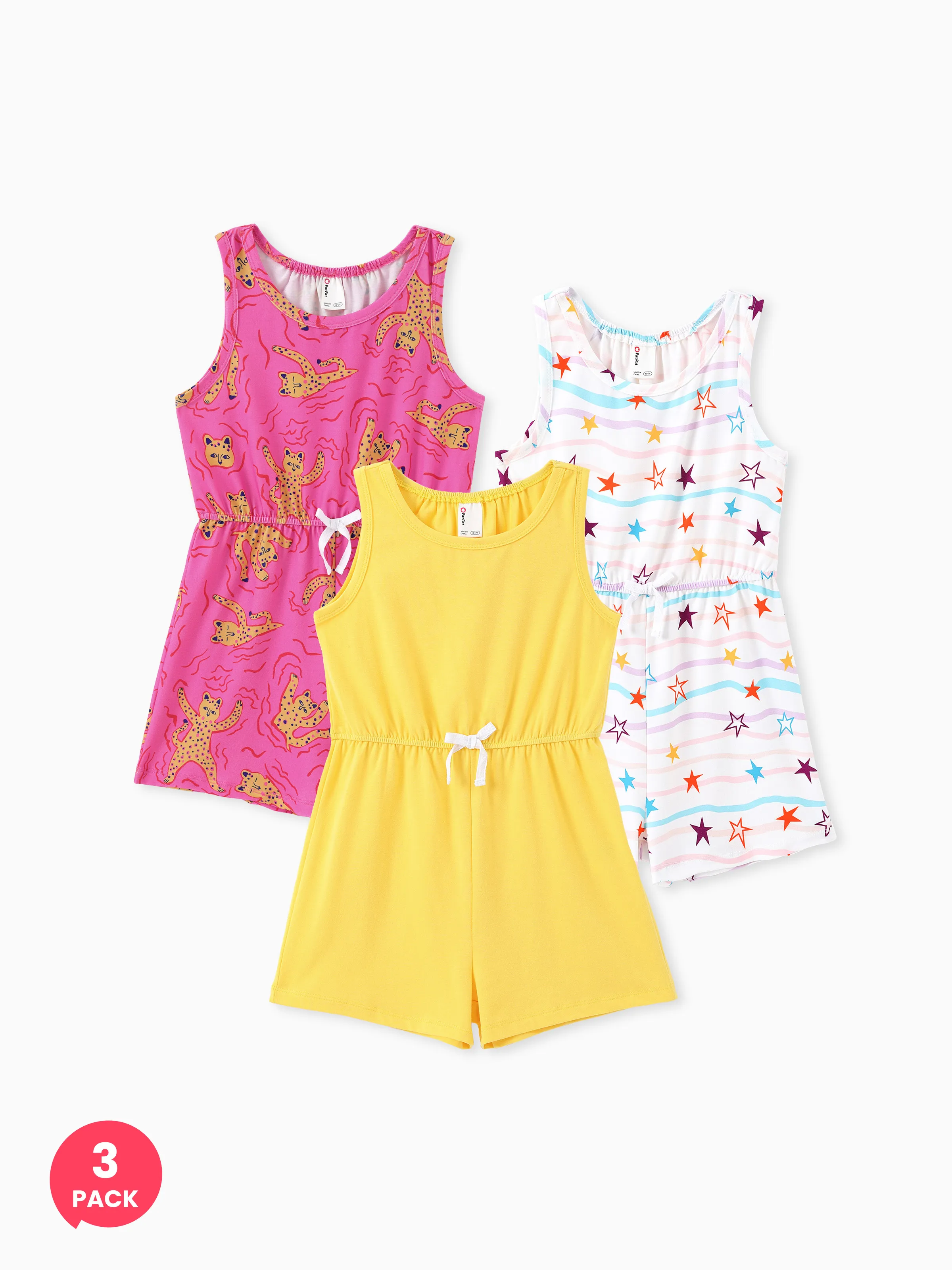 

3-Pack Kid Girl Childlike Sleeveless Jumpsuits