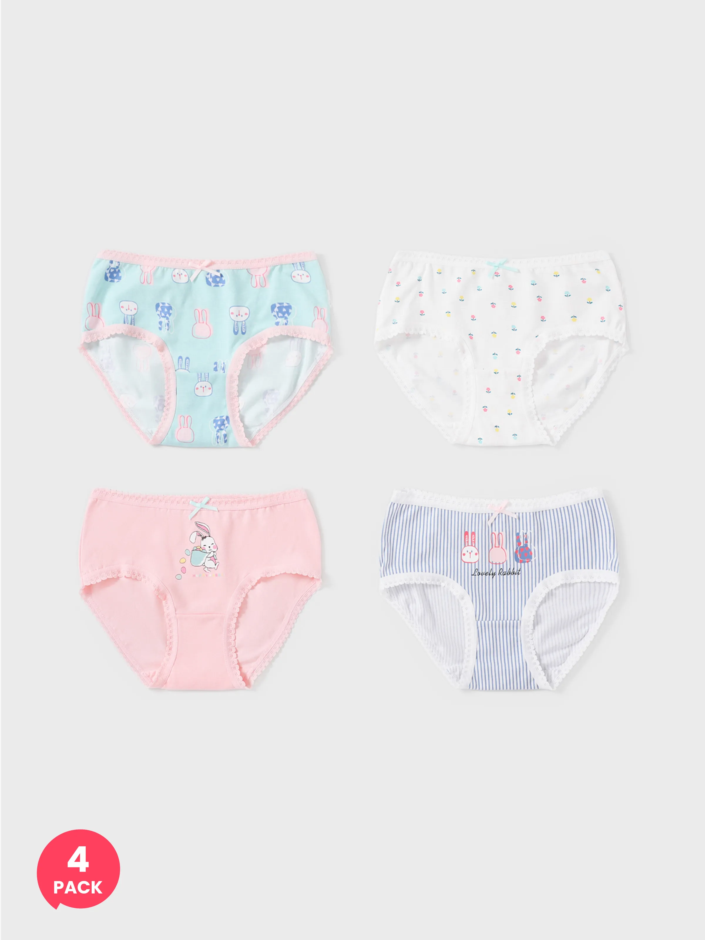 

4pcs Kid Girl 3D Hyper-Tactile Cotton Cute Animal Print Underwear Set