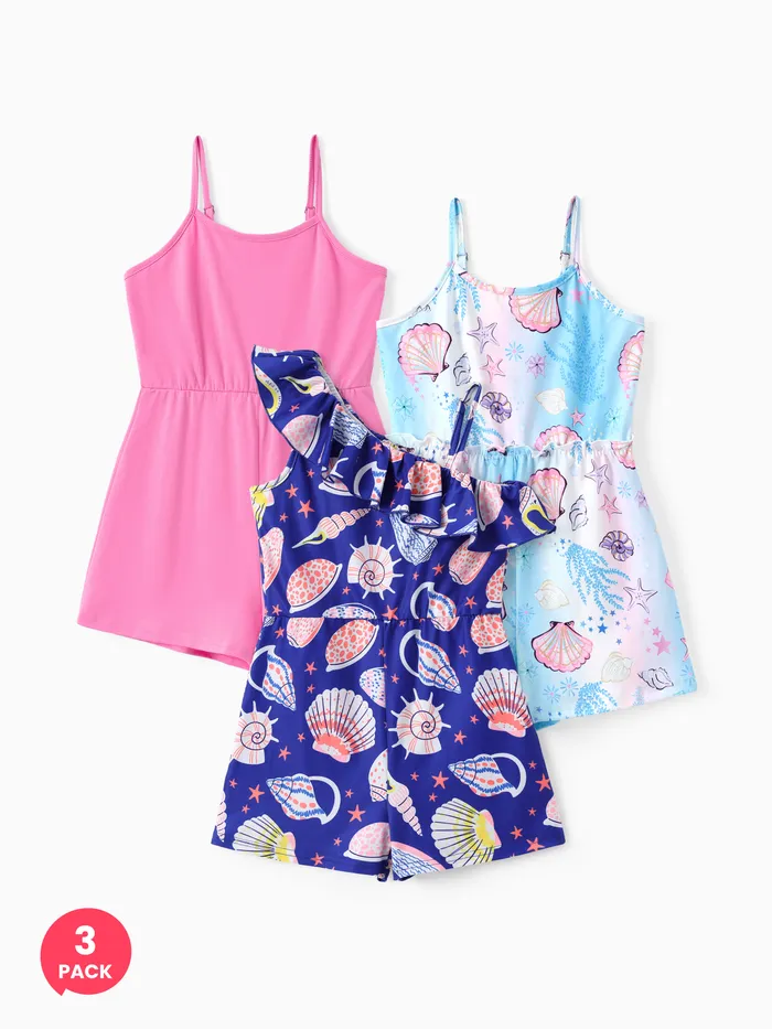 

3-Pack Toddler Girl/ Kid Girl Marine-themed Hanging Strap Jumpsuits