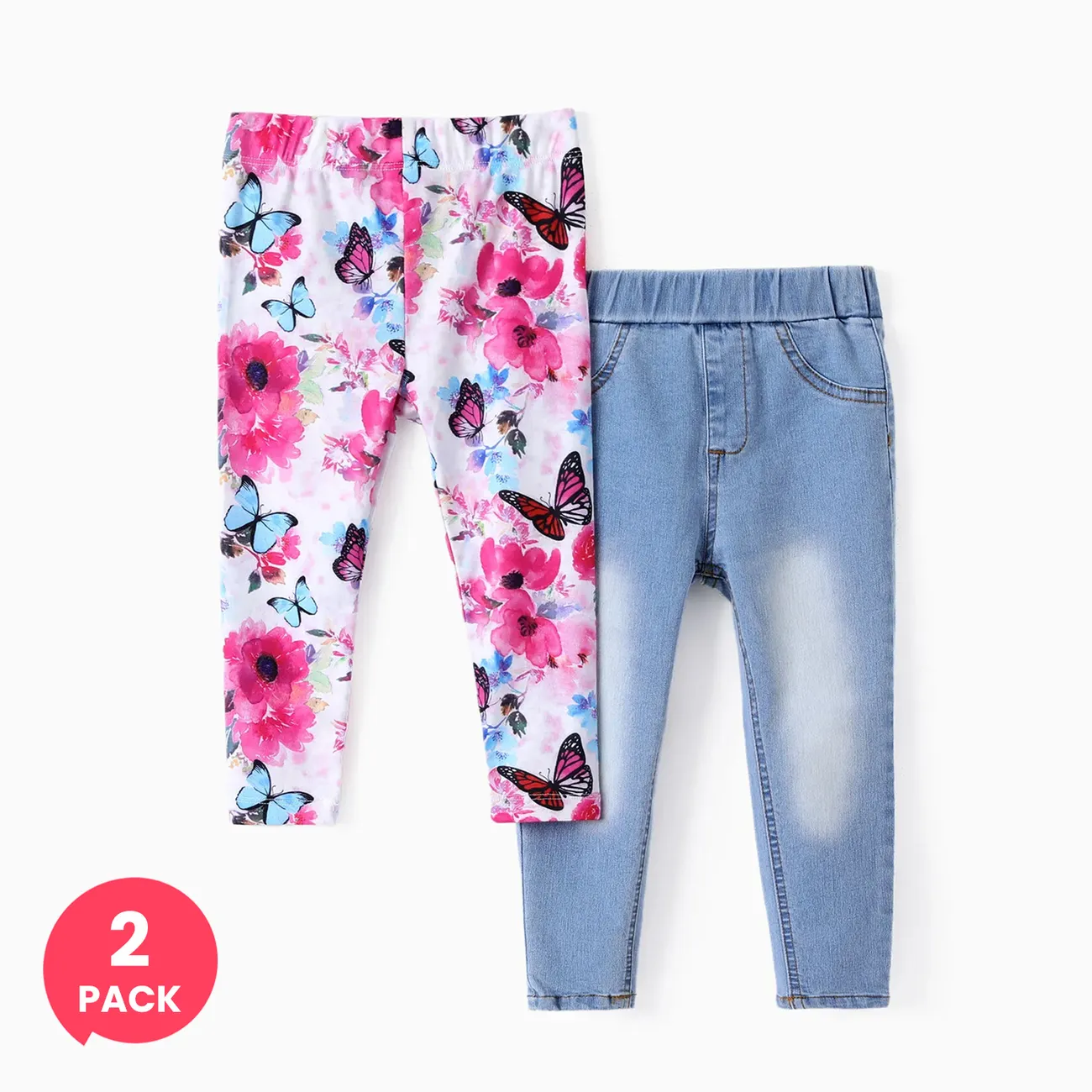 Toddler/Kid Girl 2pcs Floral Print Leggings &Solid Denim Jeans Set
