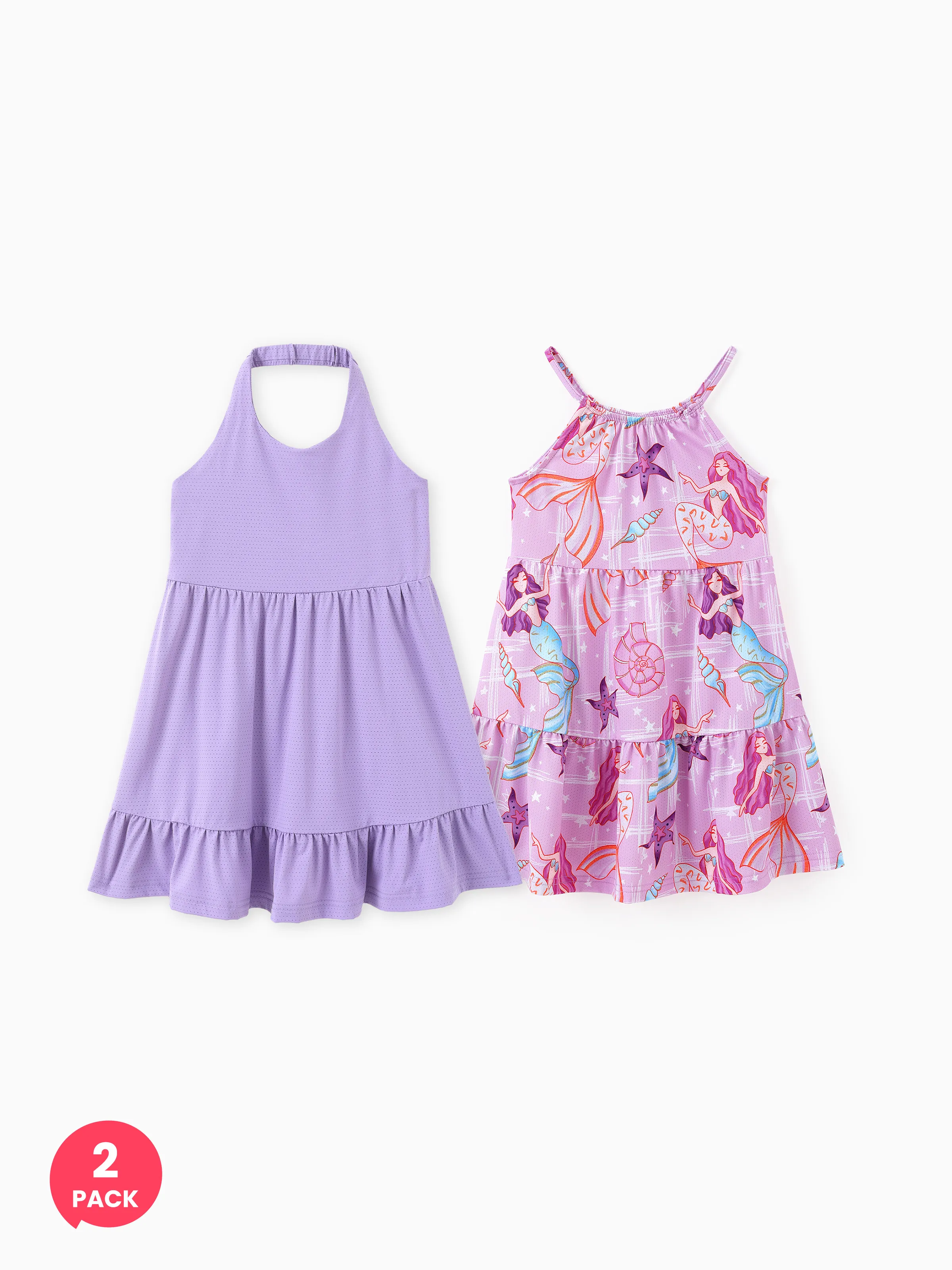 

2-Pack Toddler Girl Printed & Solid Causal Dress