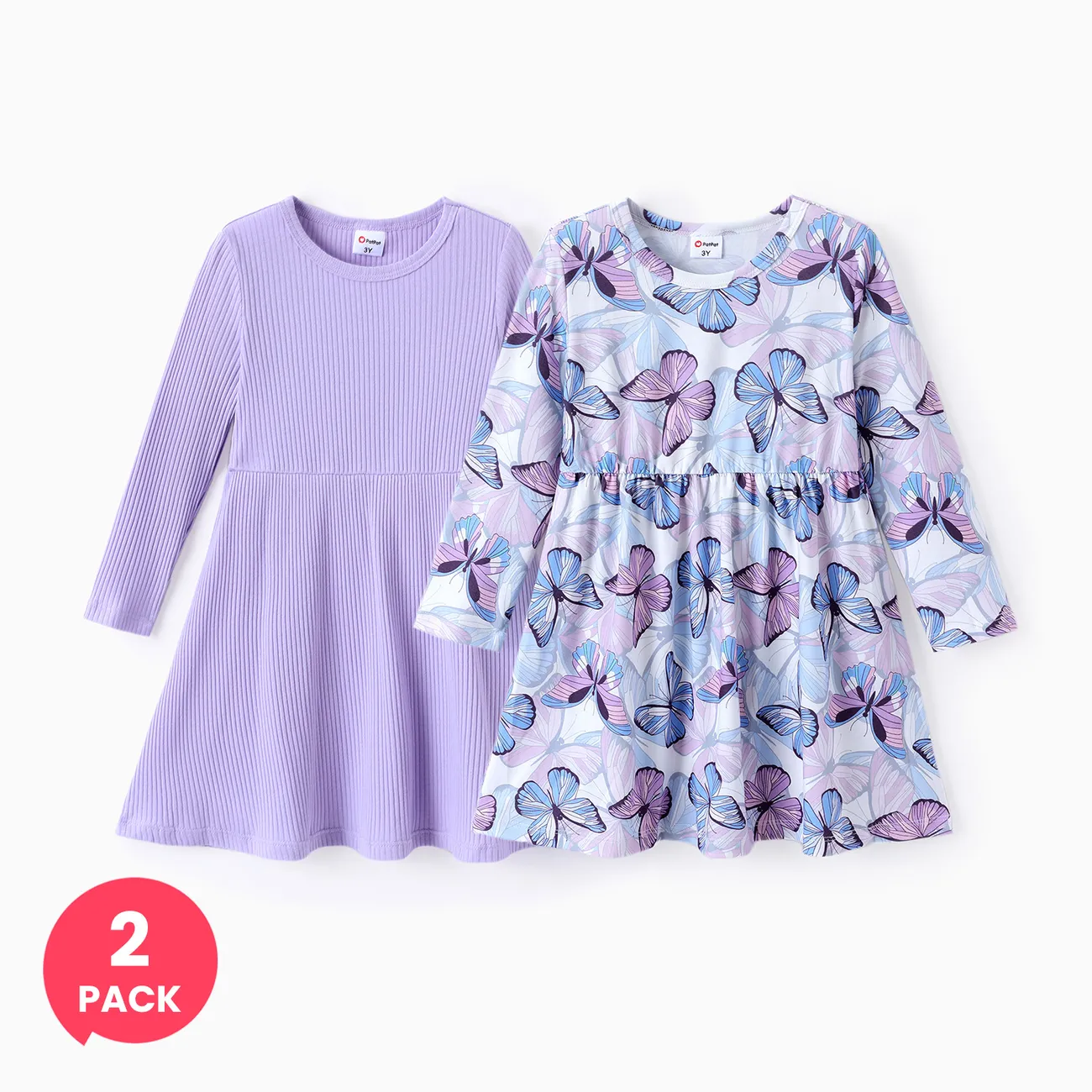 Toddler Girl 2pcs Solid Color & Butterfly Print Dress
