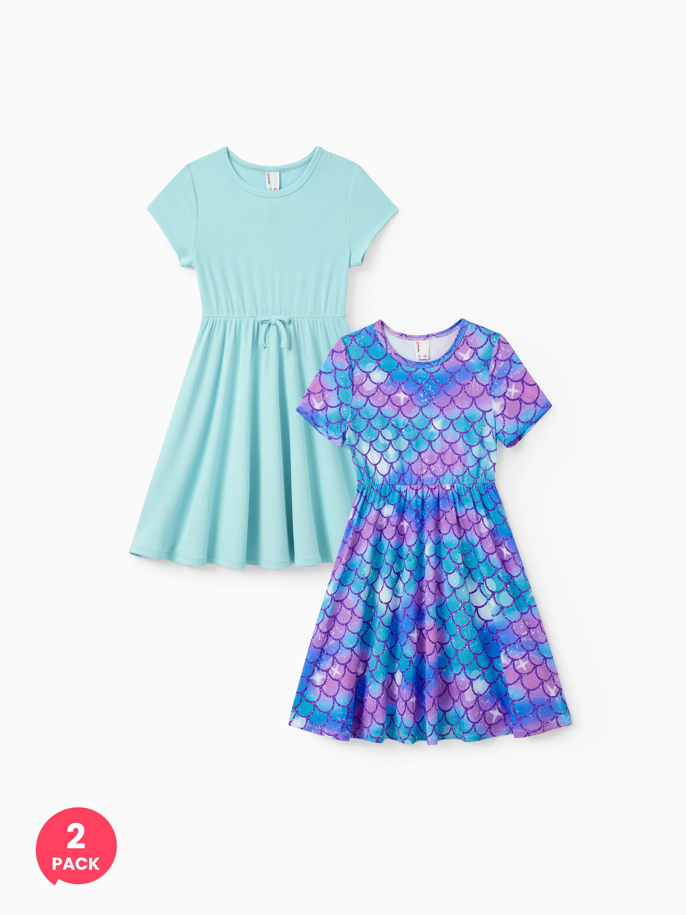 

2-Pack Toddler Girl Printed & Solid Causal Dress