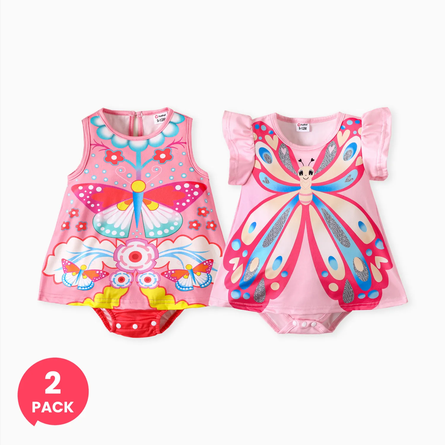 

2-Pack Baby Girl Childlike Butterfly Romper