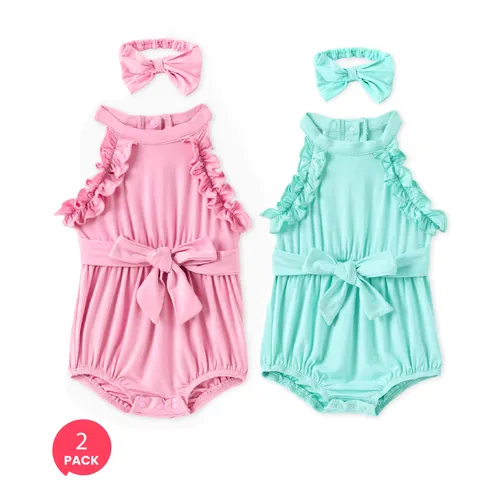 

2-Pack Baby Girl Bamboo Ruffled Romper with Headband