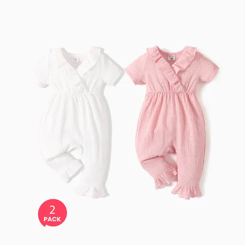 

2-Pack Baby Girl Textured Ruffled Jumpsuit