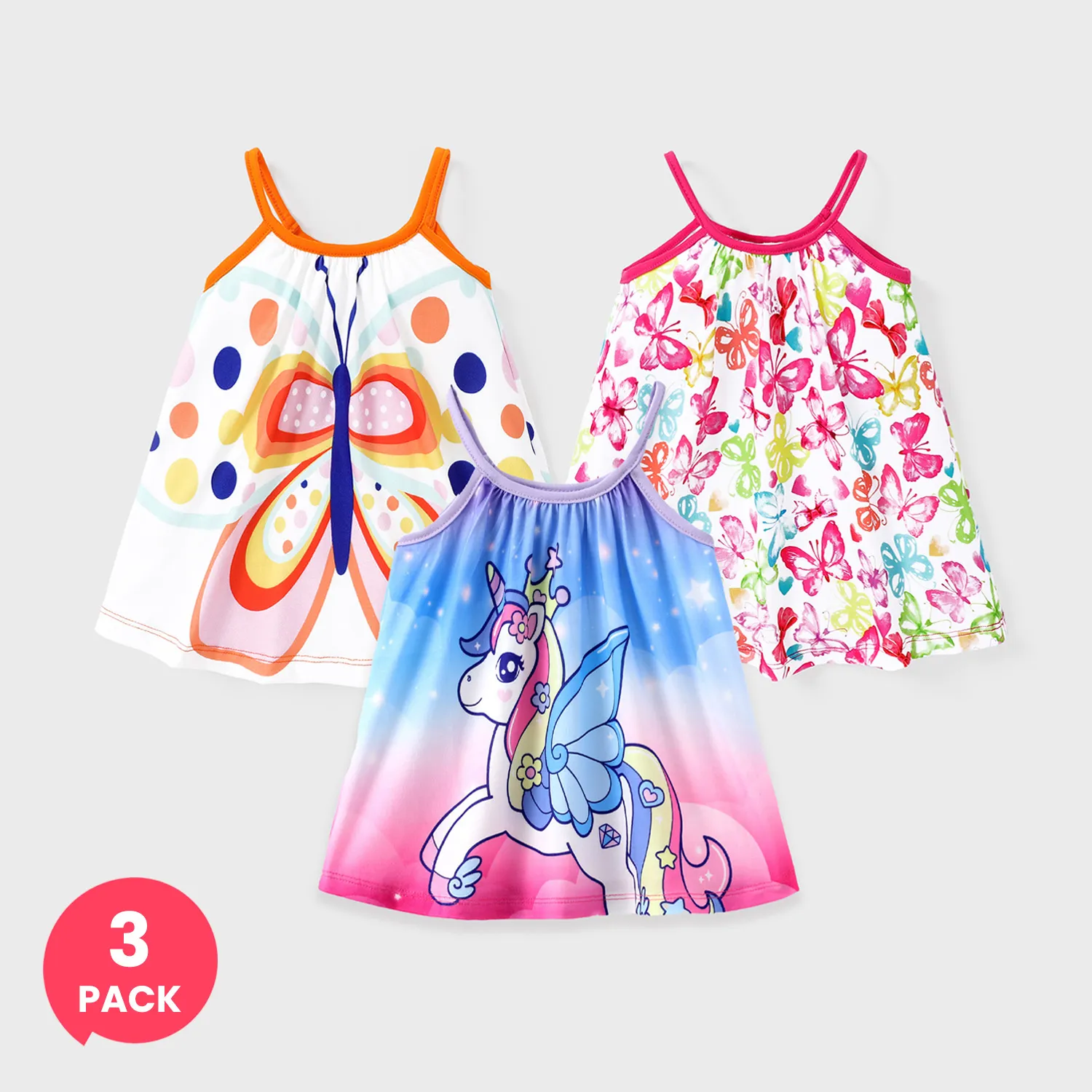 

3-Pack Baby Girl Sweet Butterfly & Unicorn Dress