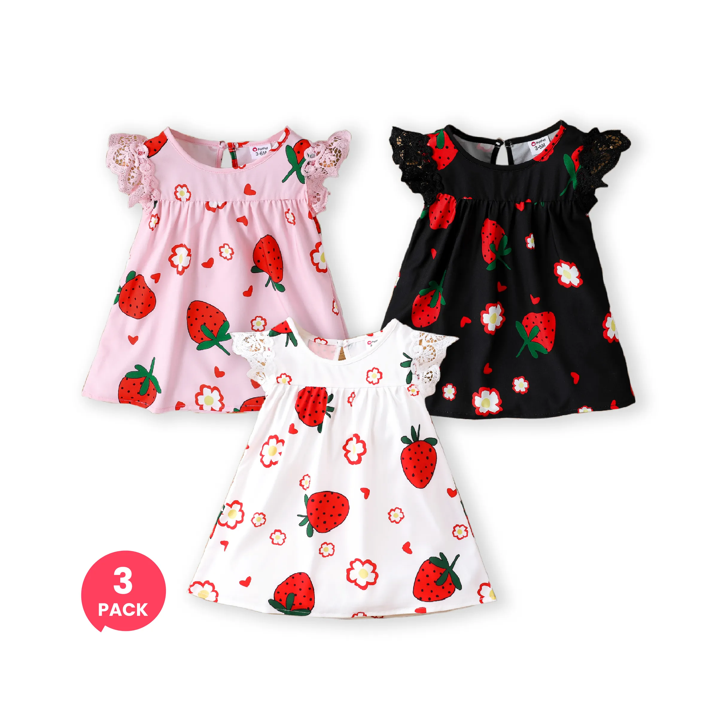 

3-Pack Baby Girl Sweet Strawberry Print Dress