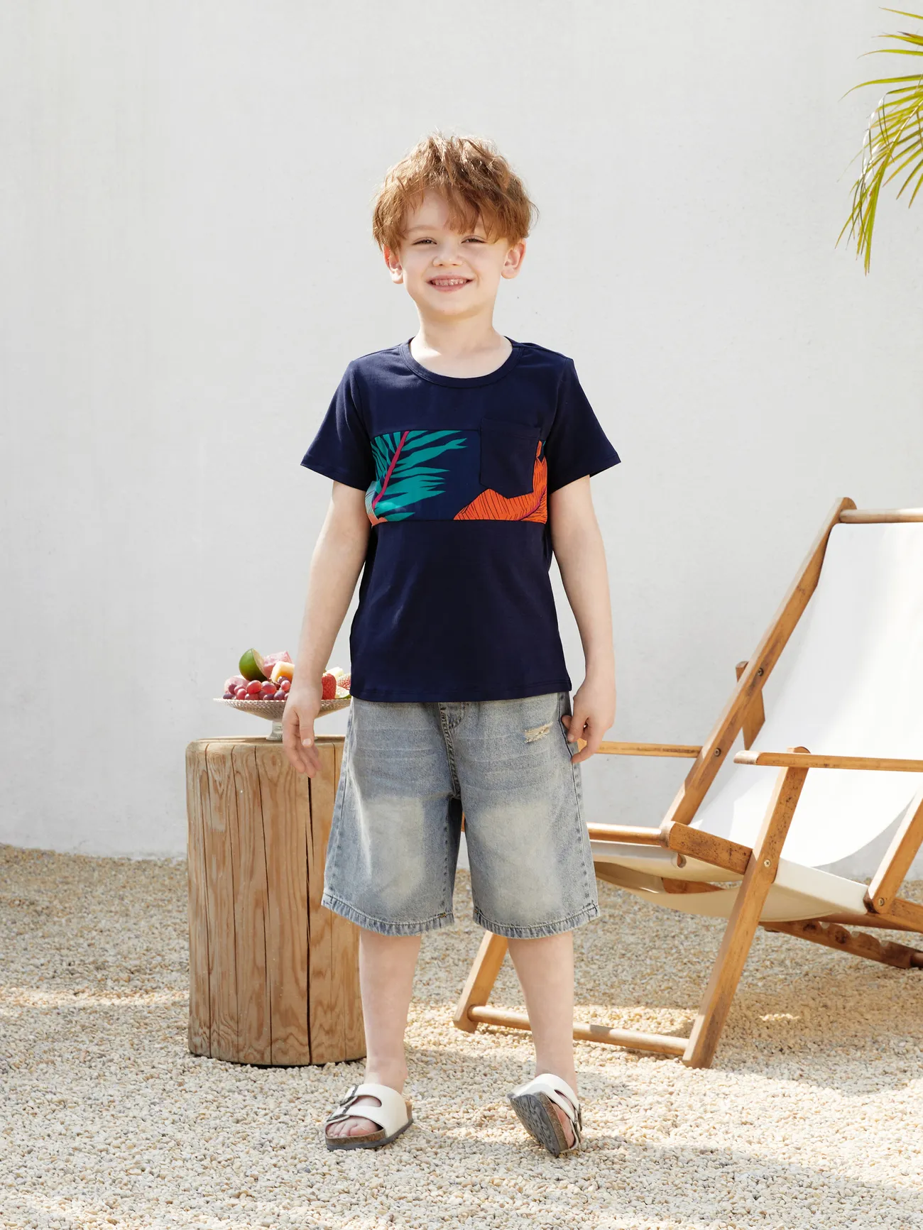 Boy - Family Matching Sets Floral Panel Black tee and V-neck Strap Dress with Hidden Snap - Deep Blue - image 19