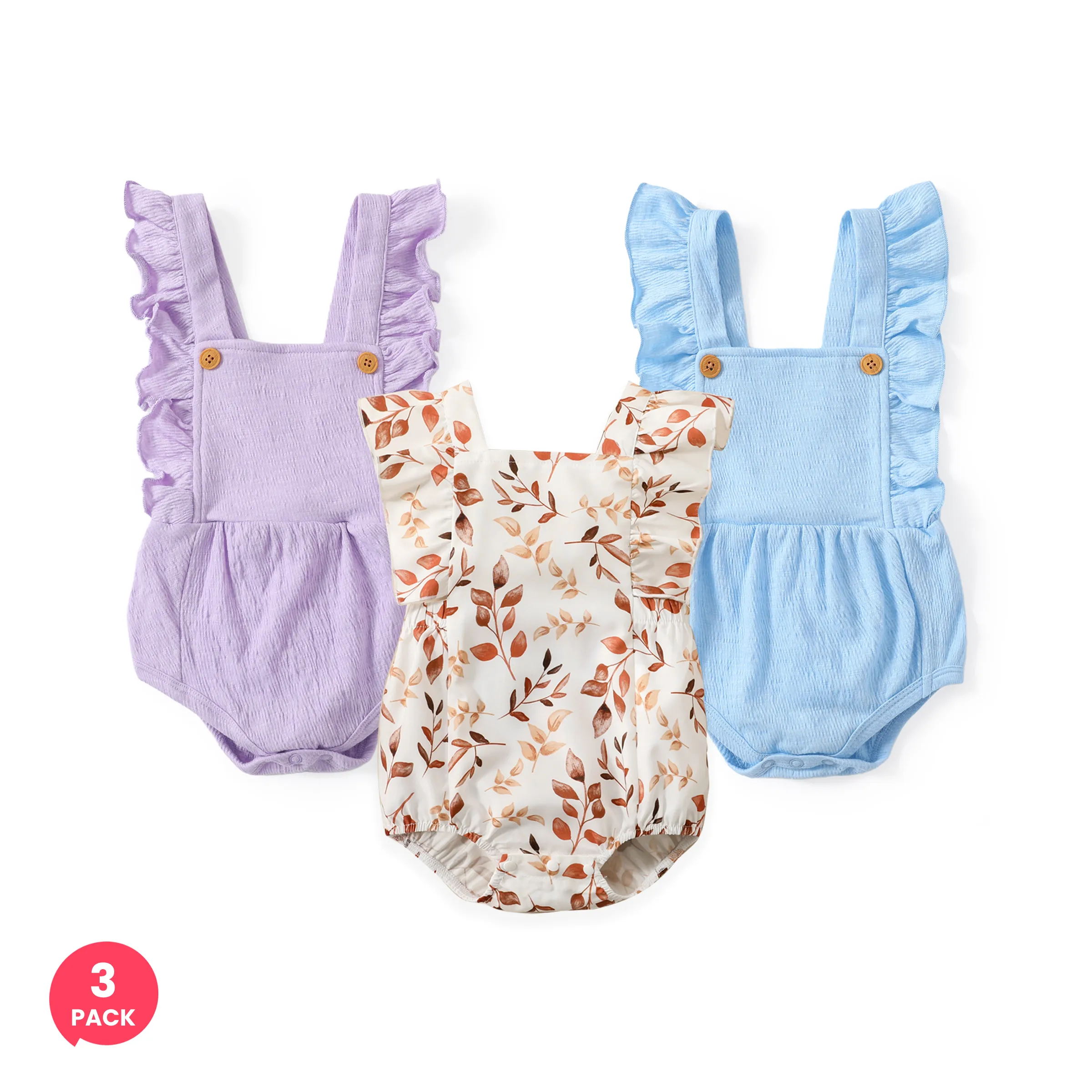 

3-Pack Baby Girl Sweet Ruffled Romper