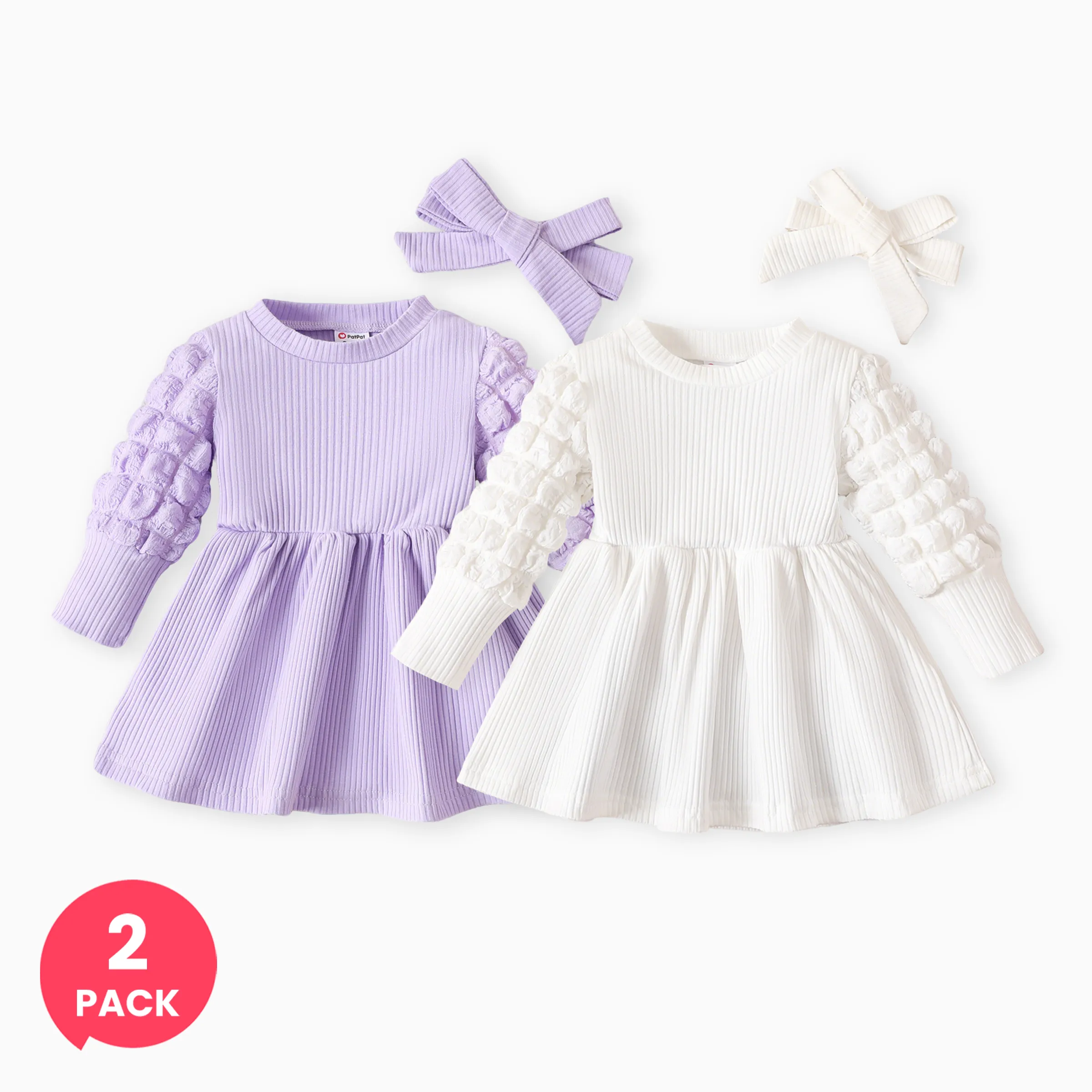 

2-Pack Baby Girl Puff-sleeve Dress with Headband