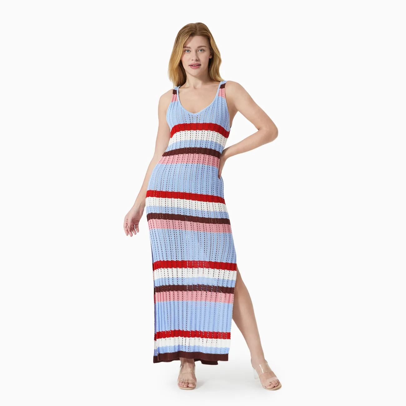 Knitted Stripe Beach Dress with Hollow-out Design for Mommy and Me