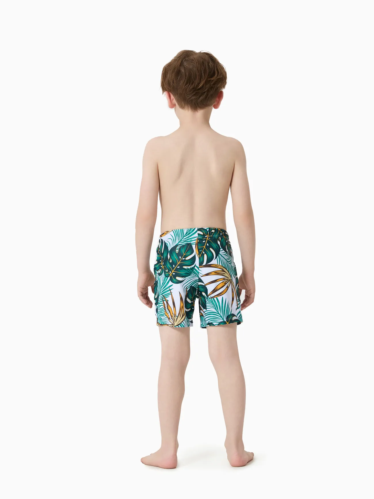 Boy - Matching Family Bathing Suits Dark Green - Plant Print V Neck One-Piece Swimsuit & Swim Trunk - Dark Green - image 13