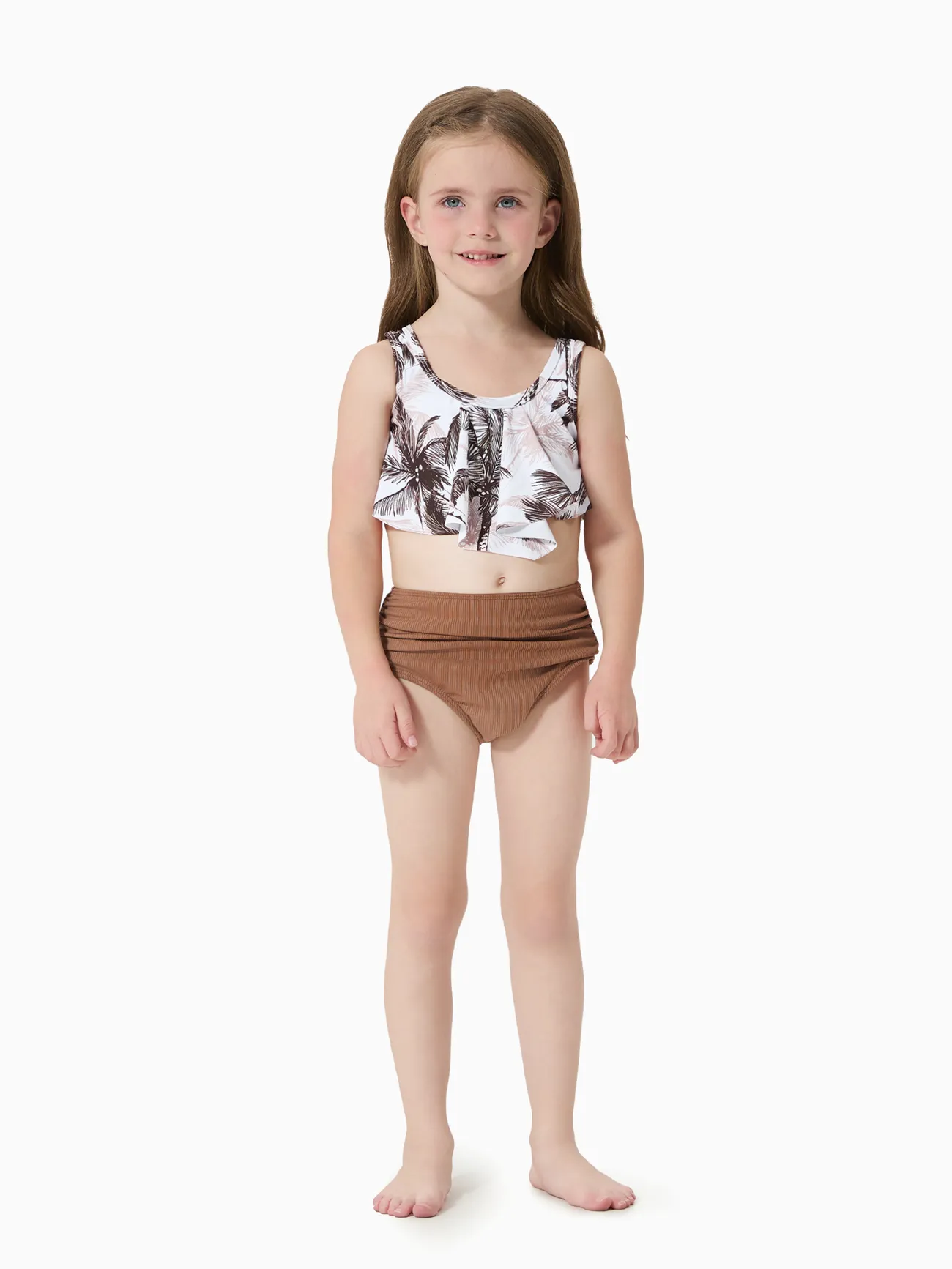 Girl - Matching Family Swimsuits Khaki - Coconut Tree Tankini or Swim Trunks - Khaki - image 7