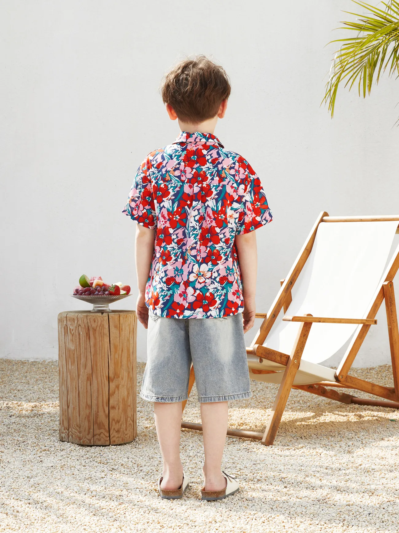 Boy - Family Vacation Outfits - Floral Print Off Shoulder Smocking Dresses and Matching Shirts - Dark Blue - image 18