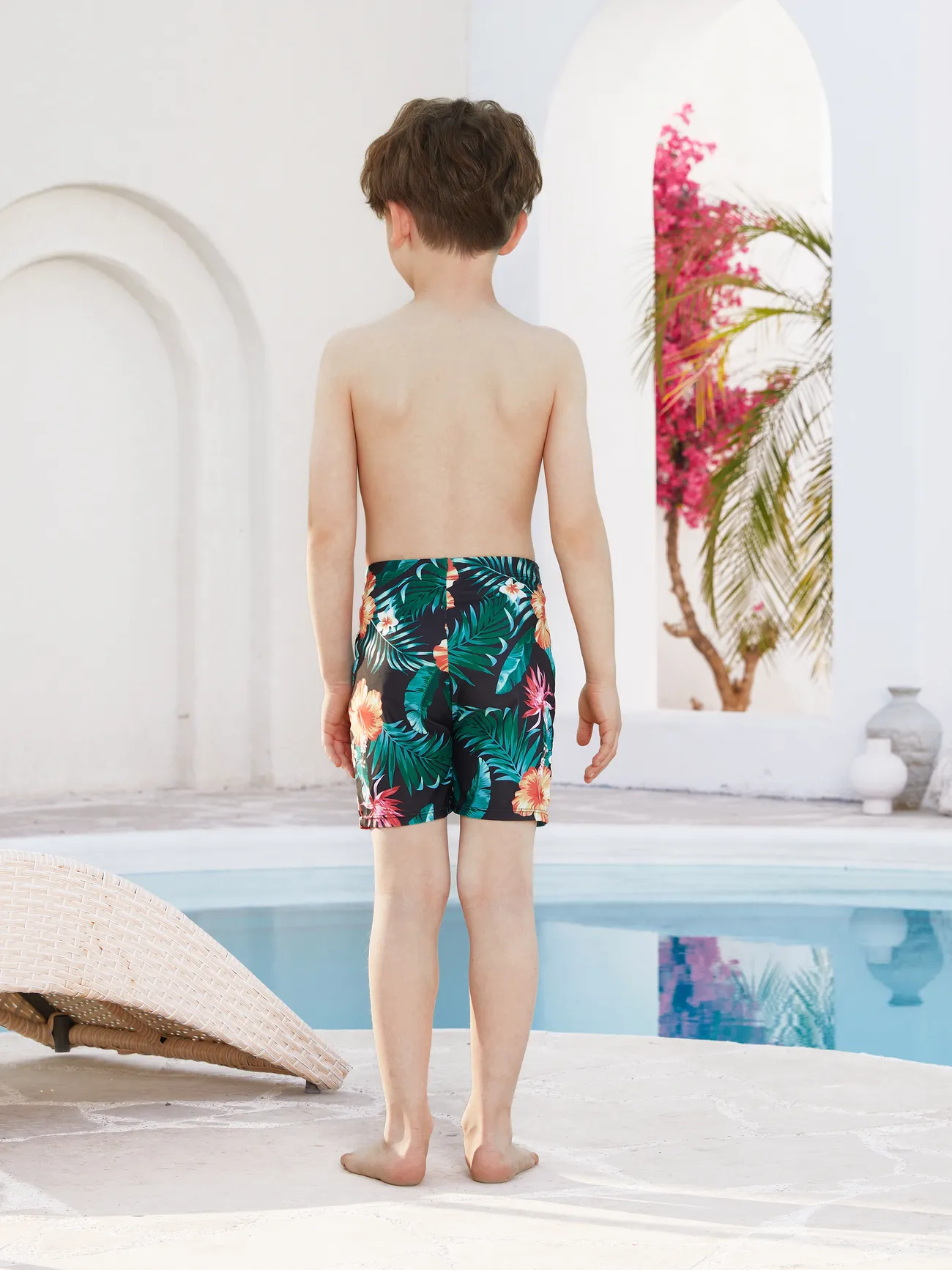 Boy - Matching Swimsuits for Couple and Family - Floral Drawstring Swim Trunks or Shell Edge Bikini (Black) - Black - image 13