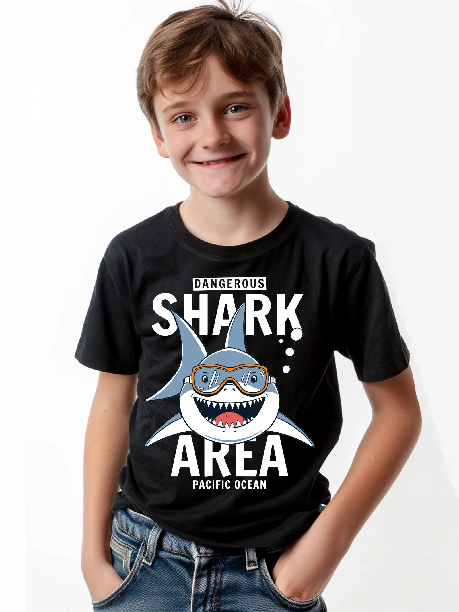 

Toddler/Kid Boy Cotton Shark Print Tee