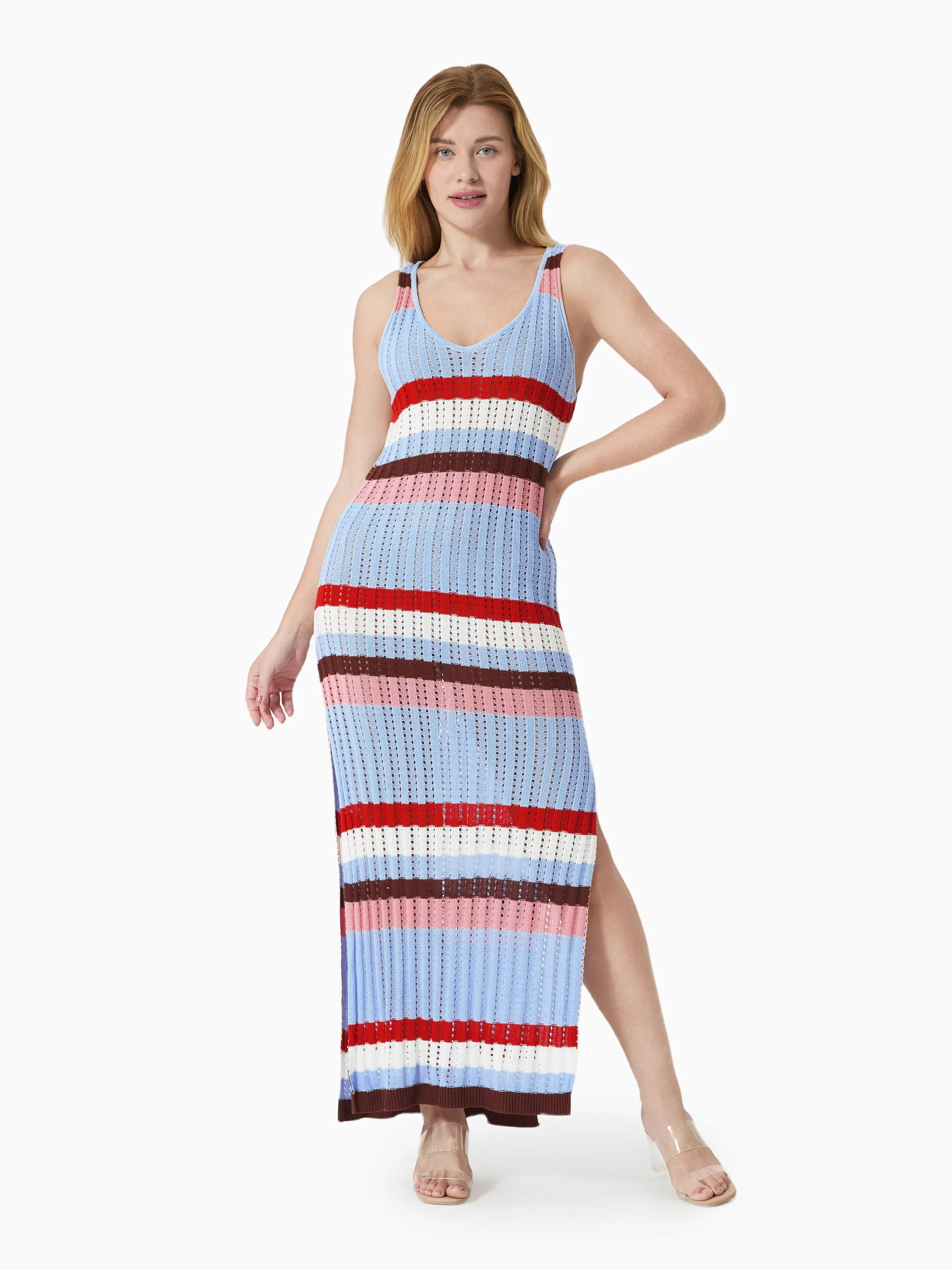 

Knitted Stripe Beach Dress with Hollow-out Design for Mommy and Me