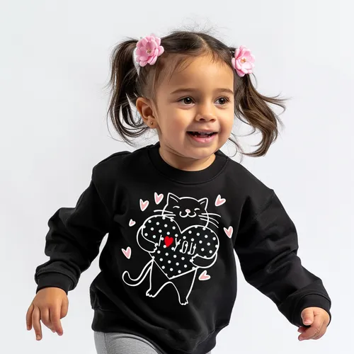 

Valentine's Day Toddler/Kid Girl 95% Cotton Cat Print Pullover Sweatshirt