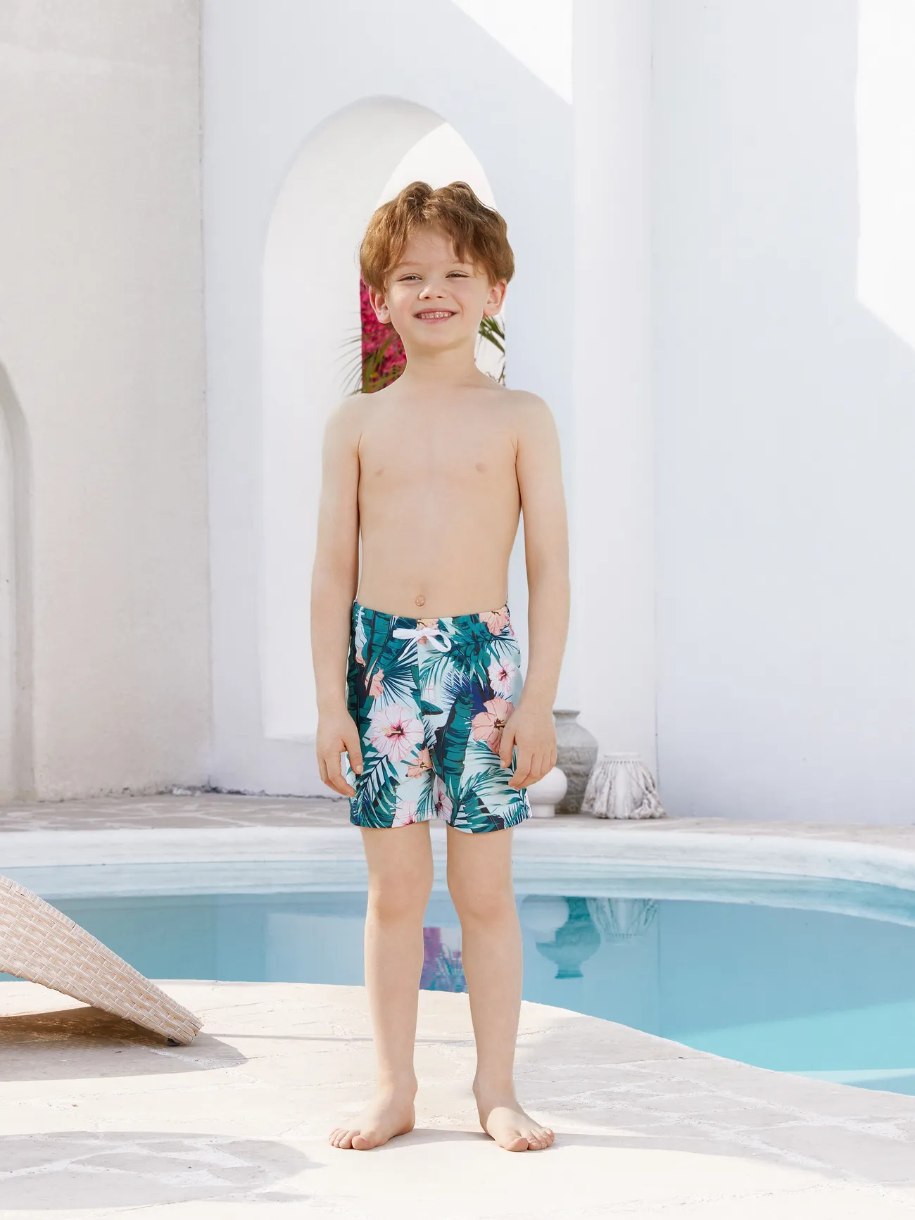 Boy - Matching Bathing Suits for Family and Couple - Green Ruffle Trim One-piece Swimsuit and Swim Trunks with Plant Print - Green - image 12