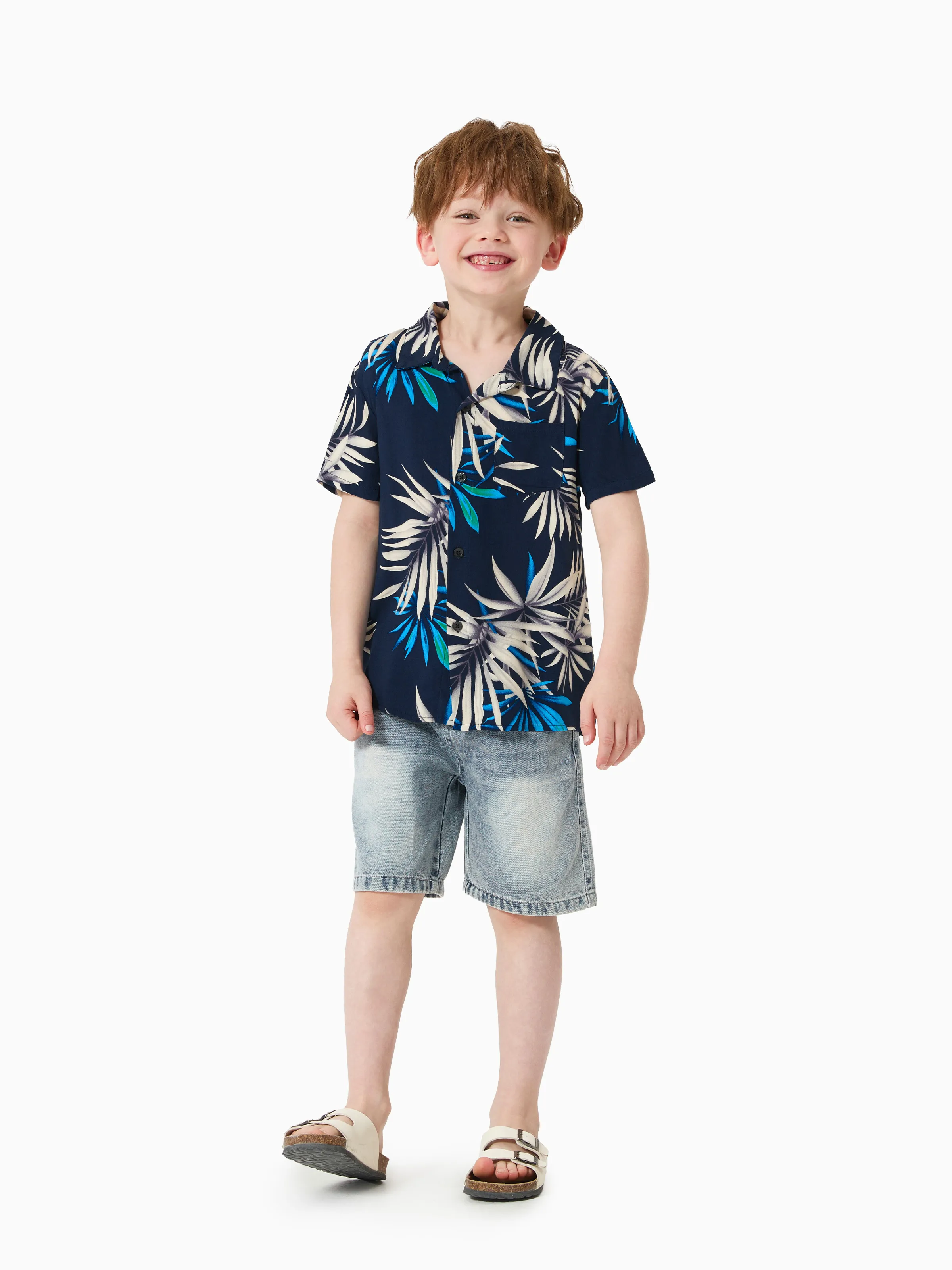 

Family Matching Leaf Print Beach Shirt and High Neck Halter A-Line Maxi Dress Sets