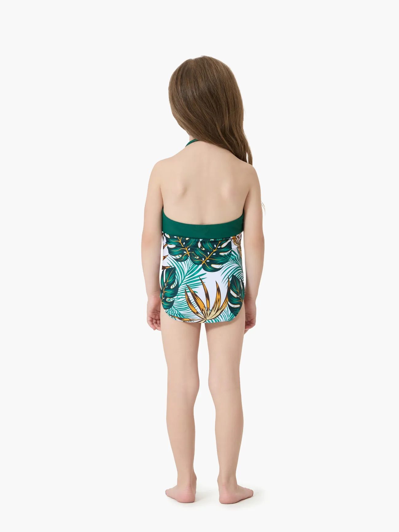 Girl - Matching Family Bathing Suits Dark Green - Plant Print V Neck One-Piece Swimsuit & Swim Trunk - Dark Green - image 8