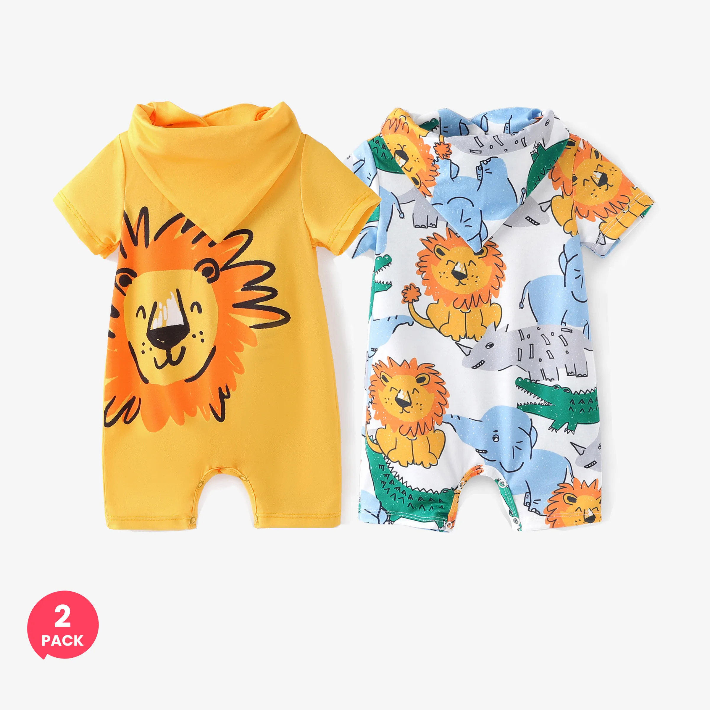 

2-Pack Baby Boy Naia Lion Print Romper with Bib