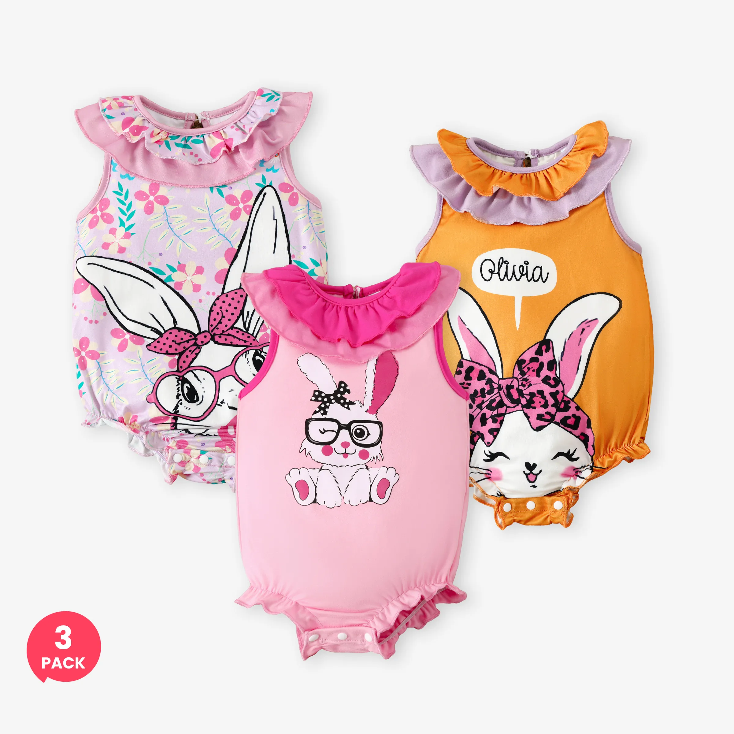 

Easter 3-Pack Baby Girl Rabbit Ruffled Romper