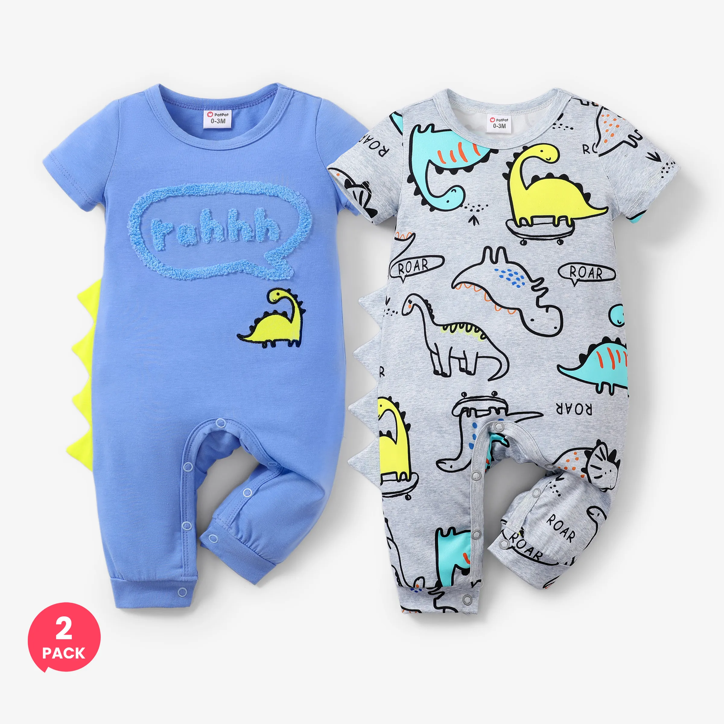 

2-Pack Baby Boy Childlike Dinosaur Print Jumpsuit