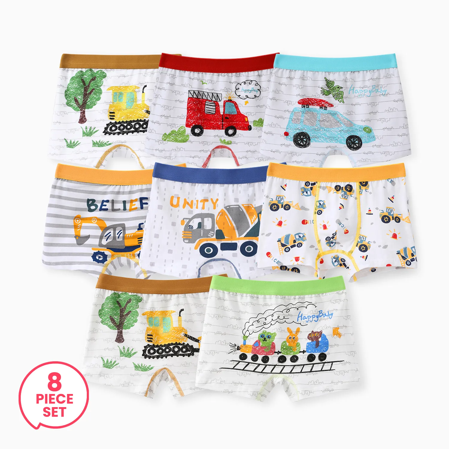 

8-Pack Kid Boy Childlike Vehicle Print Underwear