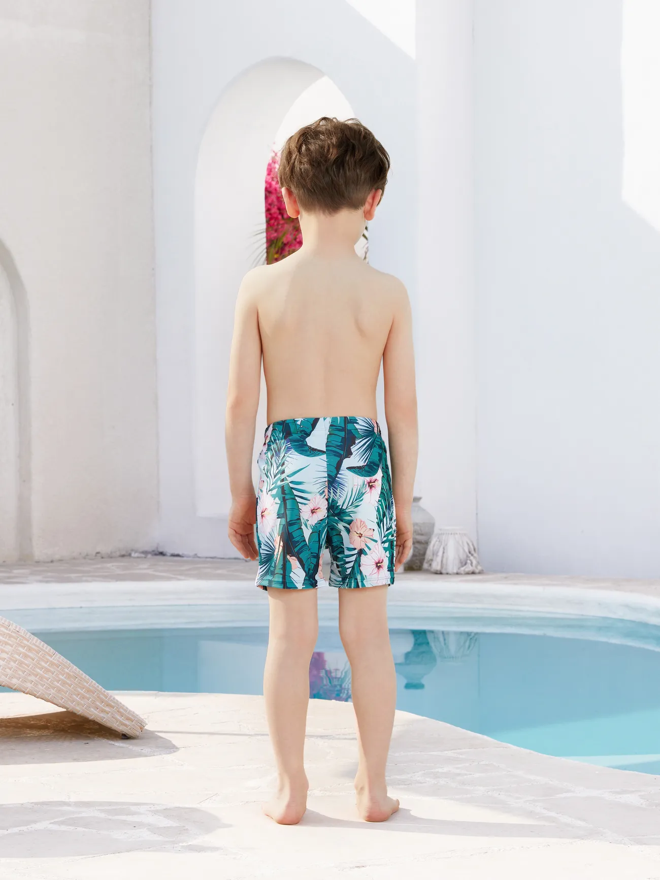 Boy - Matching Bathing Suits for Family and Couple - Green Ruffle Trim One-piece Swimsuit and Swim Trunks with Plant Print - Green - image 13