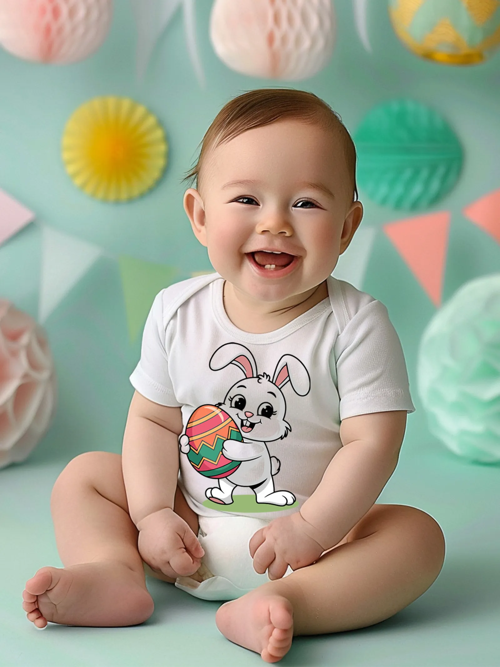 

Easter Baby Boy/Girl Cotton Rabbit Print Romper