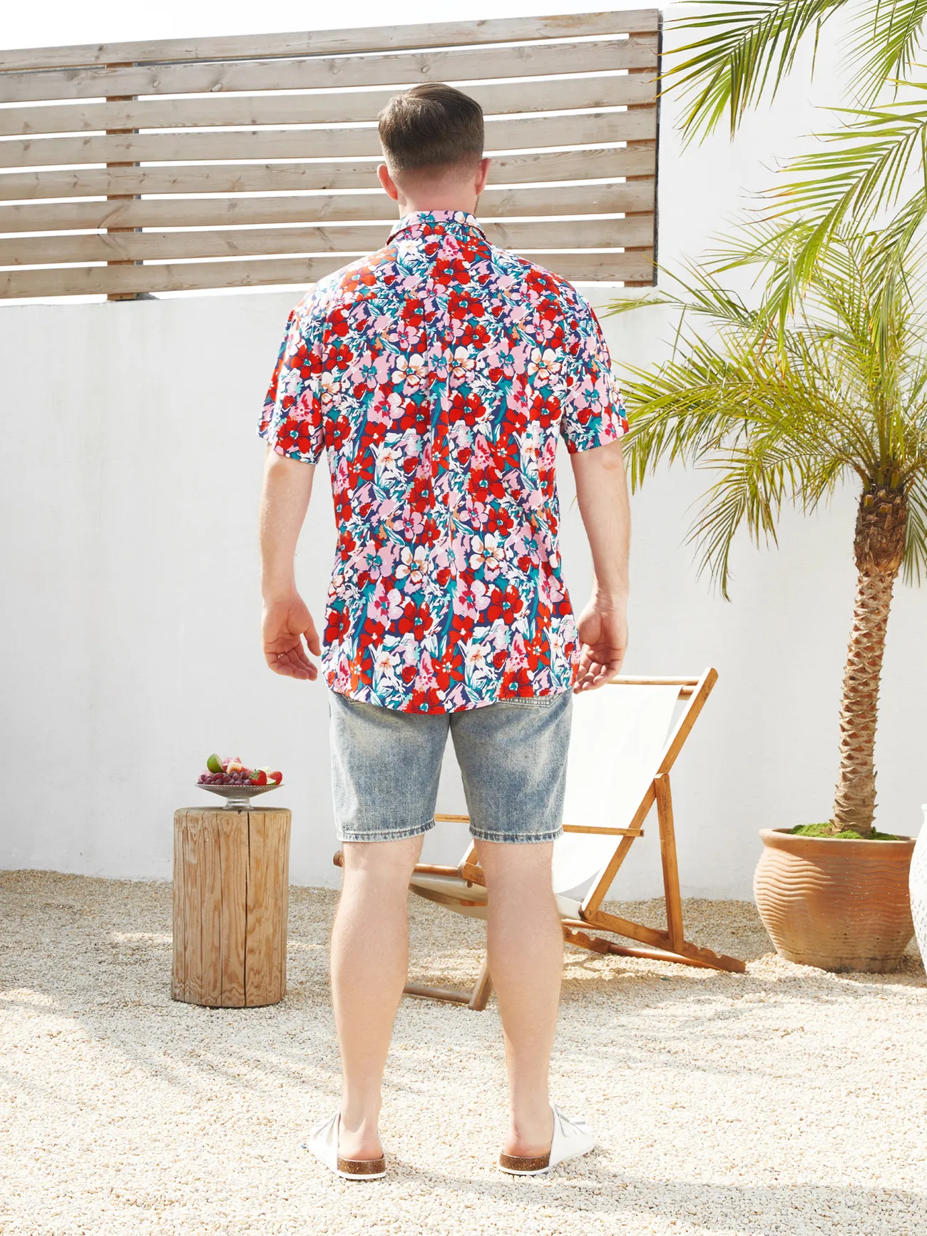 Men - Family Vacation Outfits - Floral Print Off Shoulder Smocking Dresses and Matching Shirts - Dark Blue - image 23