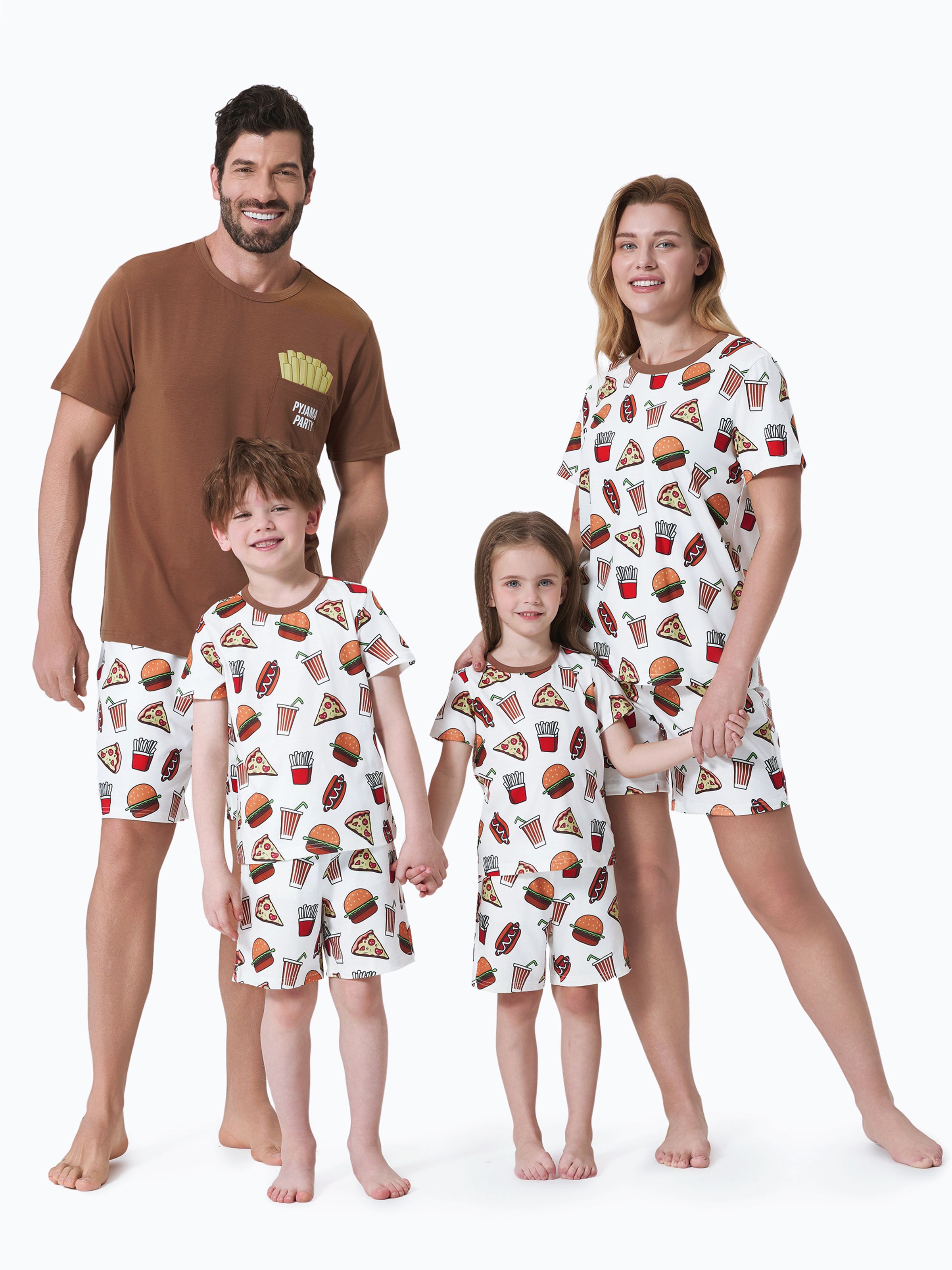 Family Matching 垃圾食品圖案短袖睡衣套裝