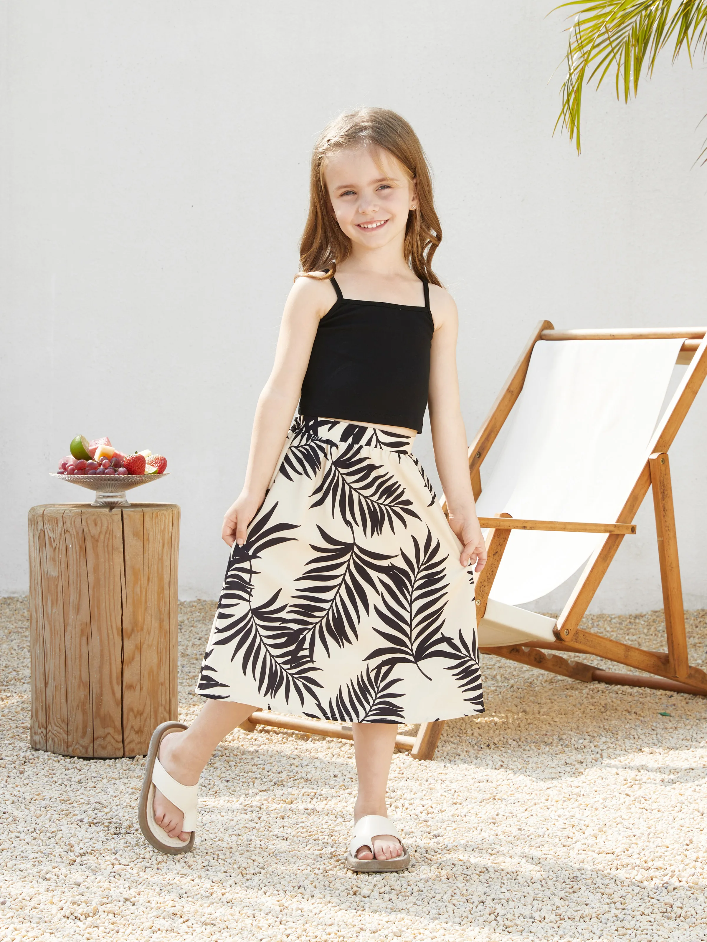 

Family Matching Tropical Leaf Print Short-sleeve Shirt or Camisole Top and A-line Skirt Co-ord Set