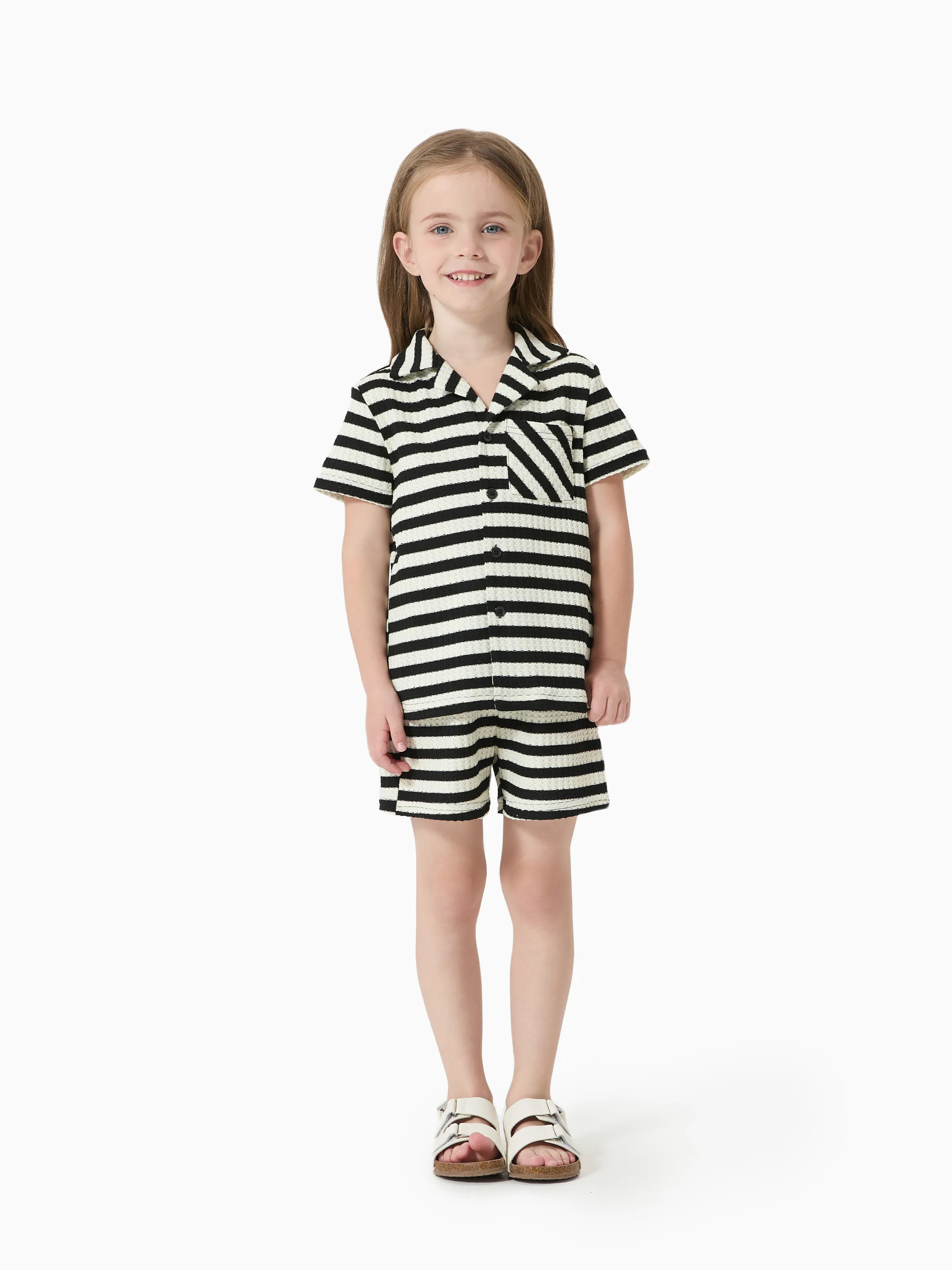 

Family Matching Black and White Striped Lapel Top or Co-ord Set