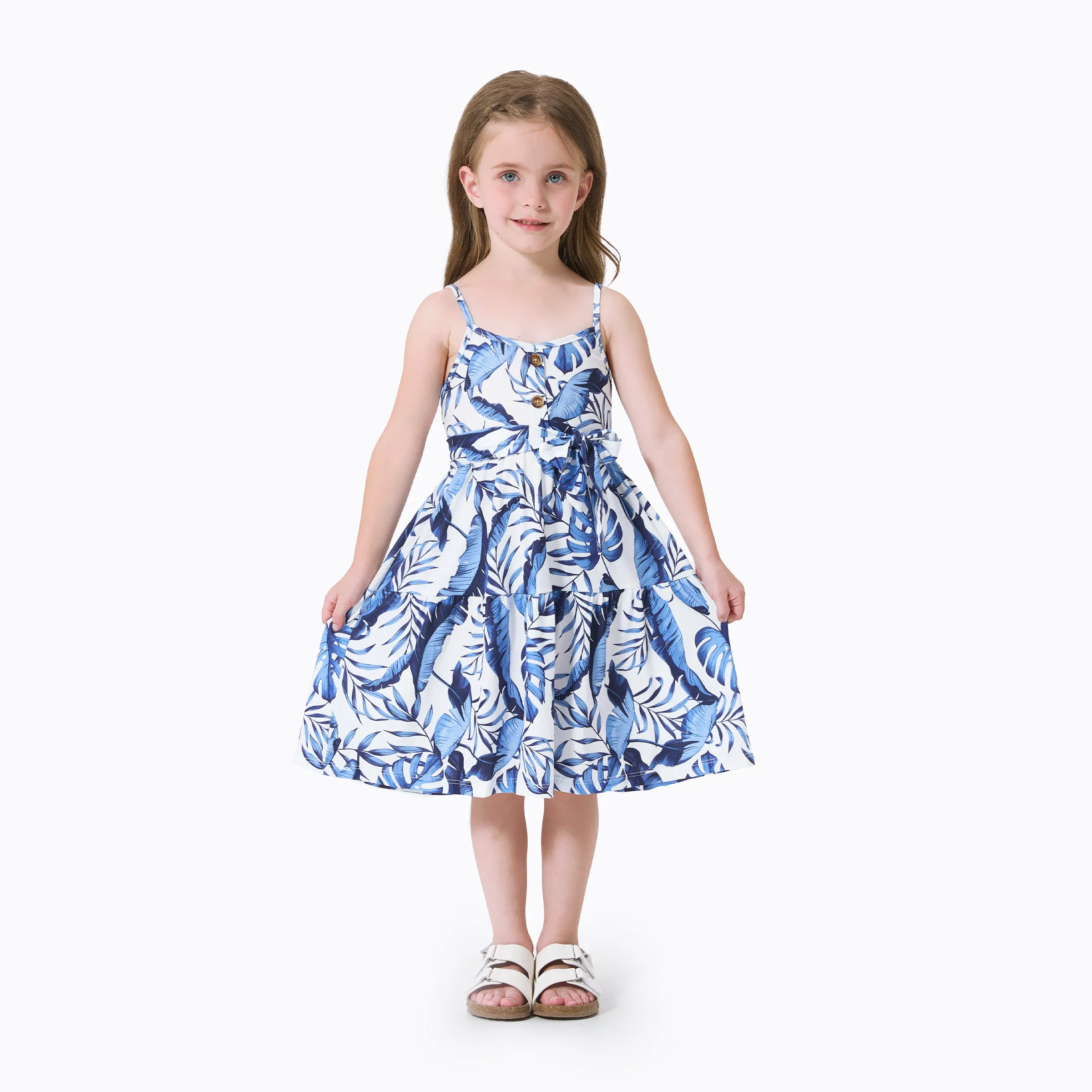 

Family Matching Sets Naia Blue Floral Tee or Button Ruffle Hem Strap Dress