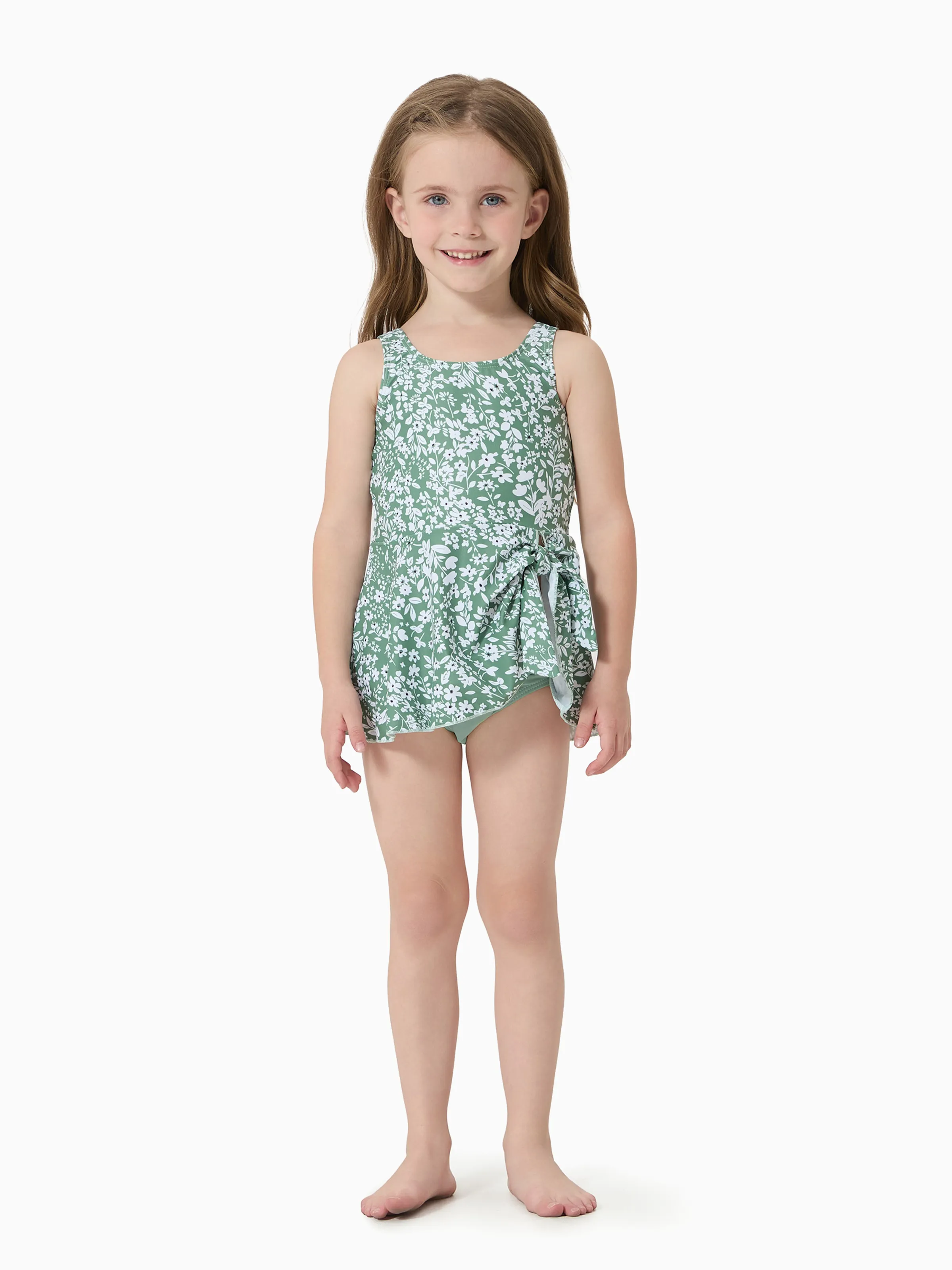 

Family Matching Swimsuit Drawstring Swim Trunks or Ditsy Floral Bow Side Tankini