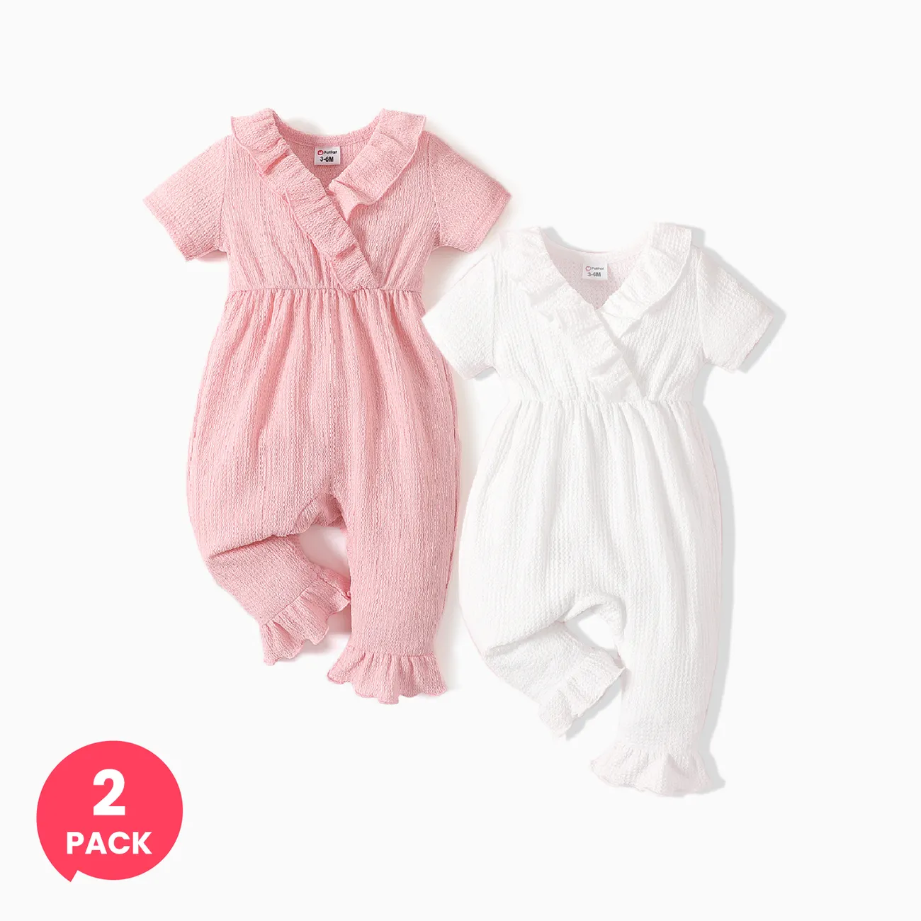 

2-Pack Baby Girl Textured Ruffled Jumpsuit