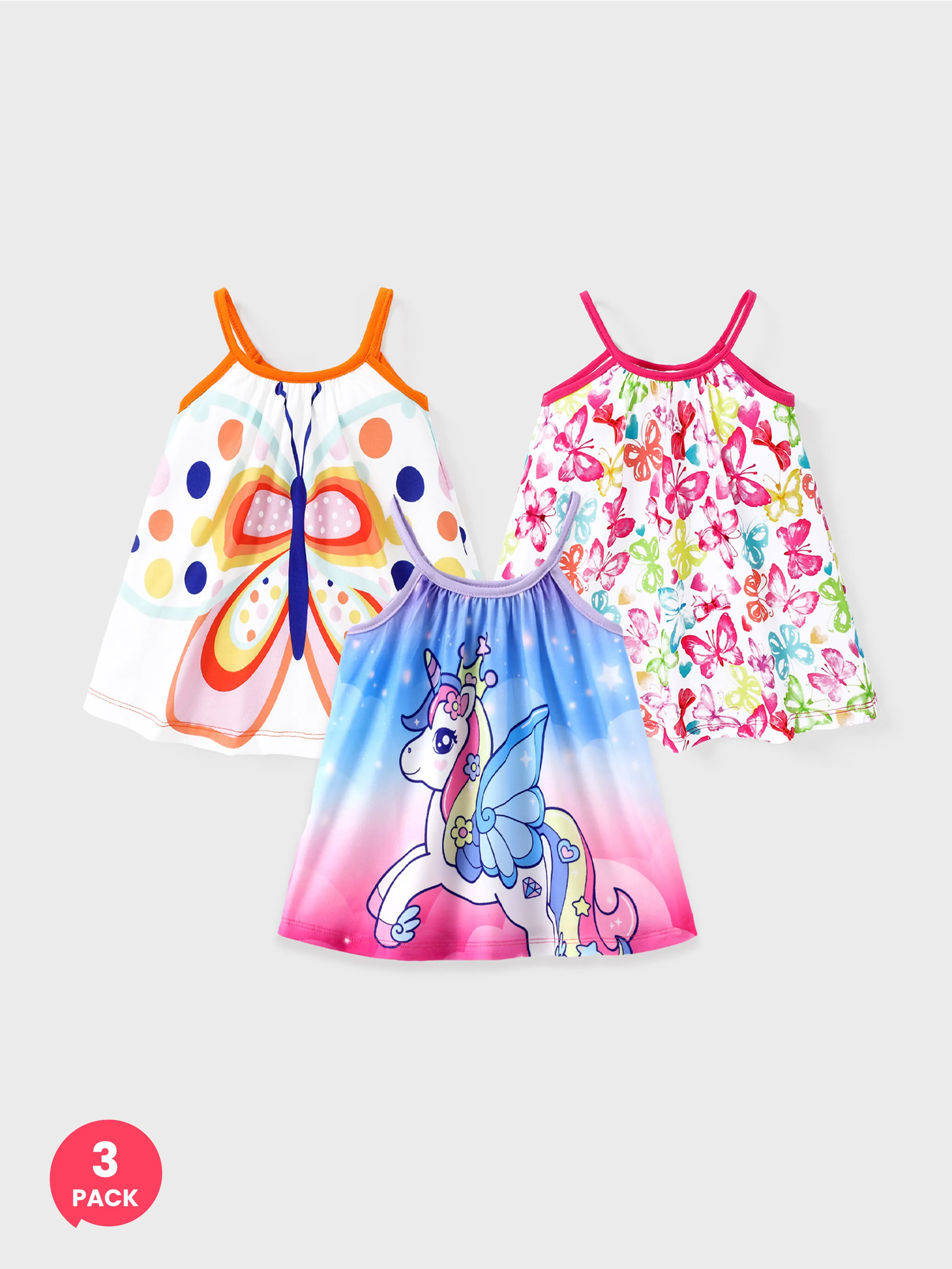 3-Pack Baby Girl Sweet Butterfly & Unicorn Dress